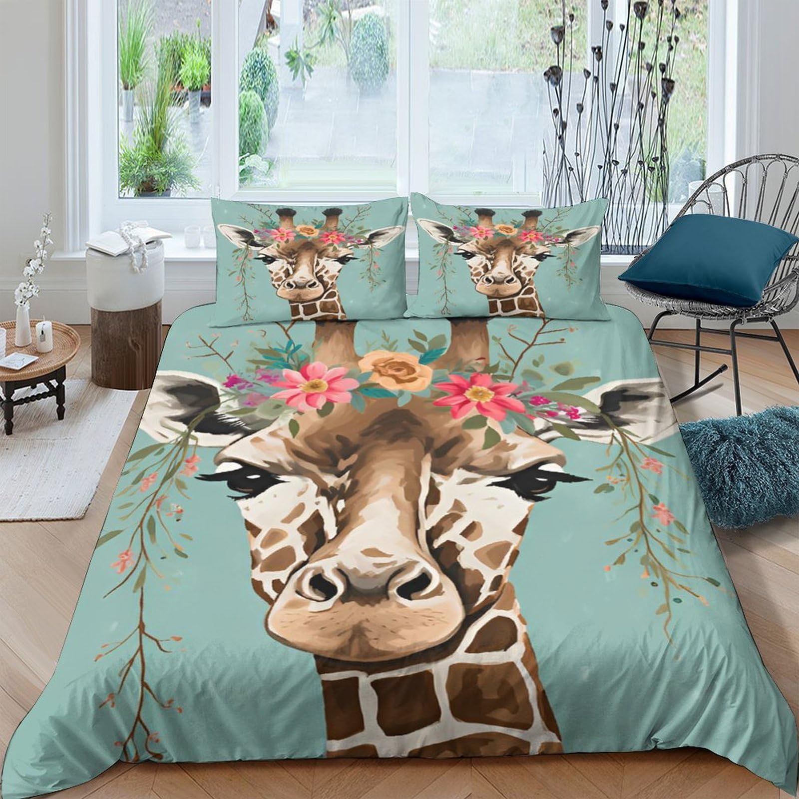 Ctjqhvkz Style-3 3D Printed Giraffe Floral Fitted Sheet Microfiber Soft Breathable Artistic Jungle Mattress Cover For Bedroom Guestroom Decor Single（135X200cm）