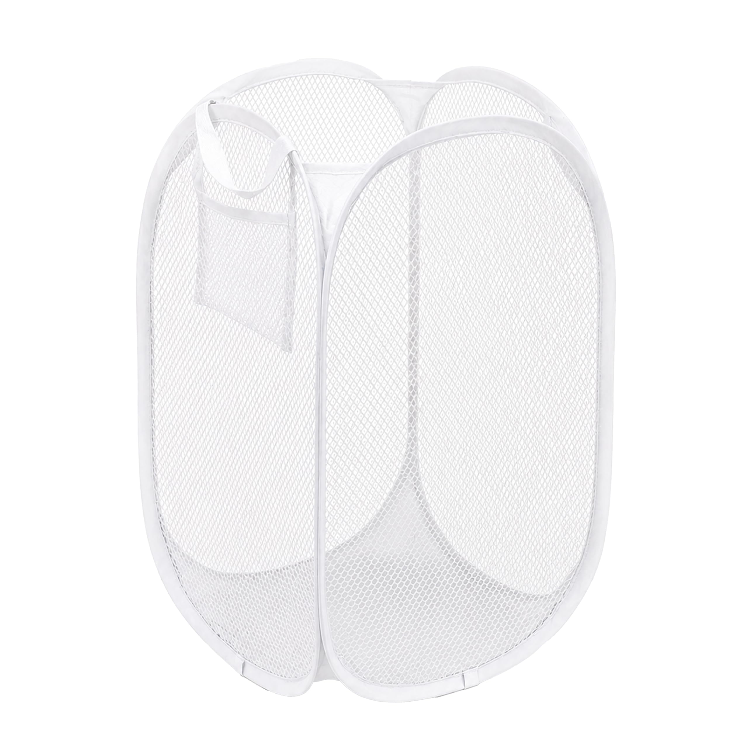 Plastific White Pop Up Mesh Laundry Basket - Breathable Mesh Clothes Hamper Laundry Bin - Portable Storage Organiser For Home And Travel