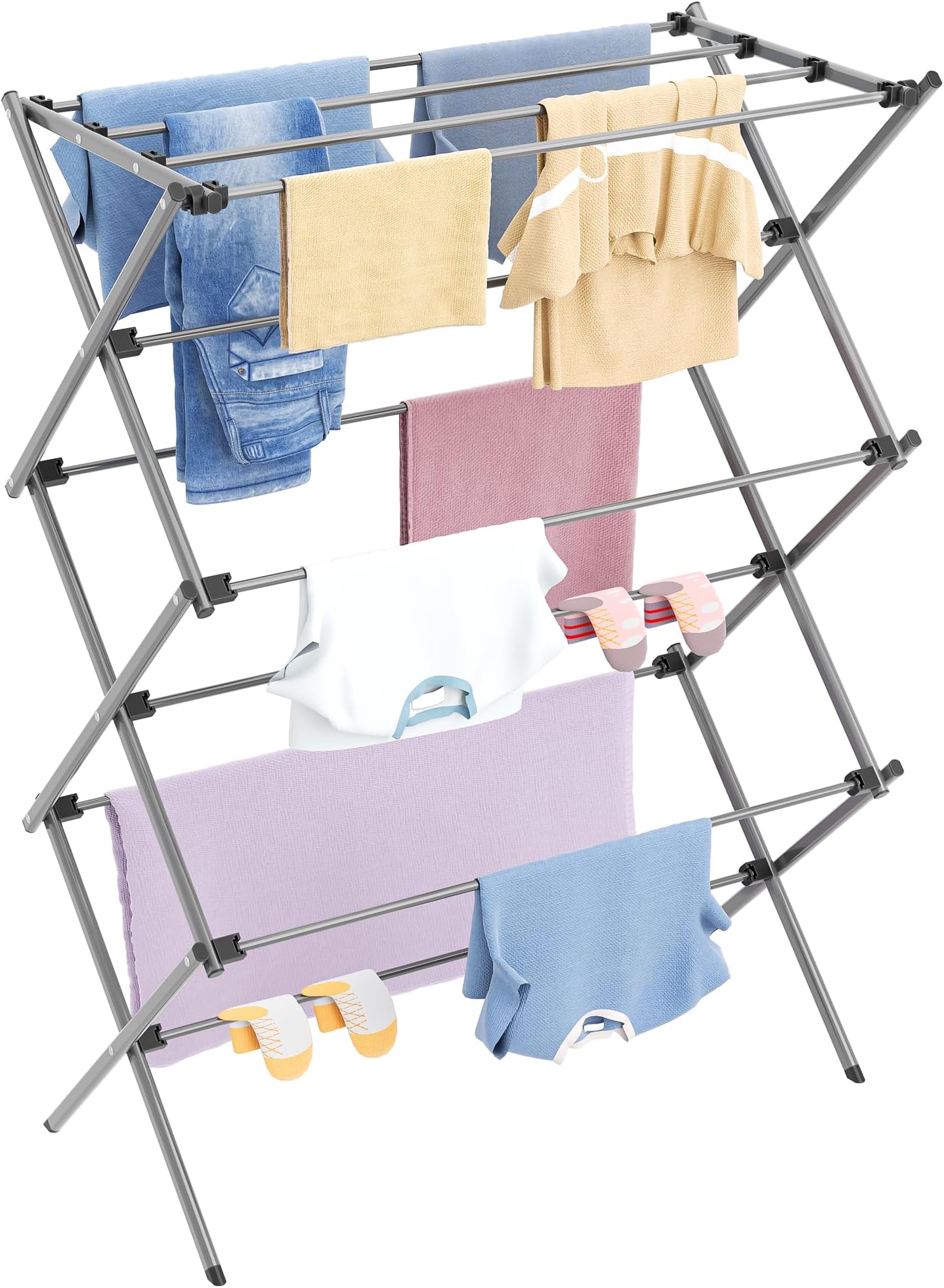 HOMIDEC Clothes Airer,3-Tier Foldable Clothes Drying Rack,Clothes Horse with 11 Thickened Poles Bearing Weight 20kg,Space Saving Clothes Dryer for Indoor Outdoor.Grey（73 * 37 * 115cm）