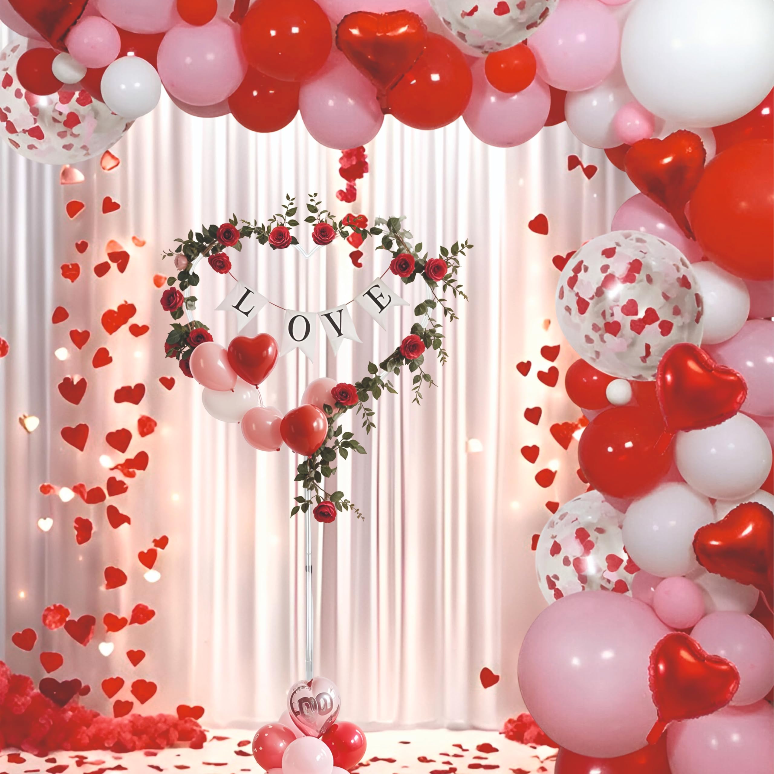 White, Red & Pink balloons with heart shaped Plastic stand, set of 61 pcs for balloon Arch Holder for Valentine's Day, Wedding, party Decorations-image-27