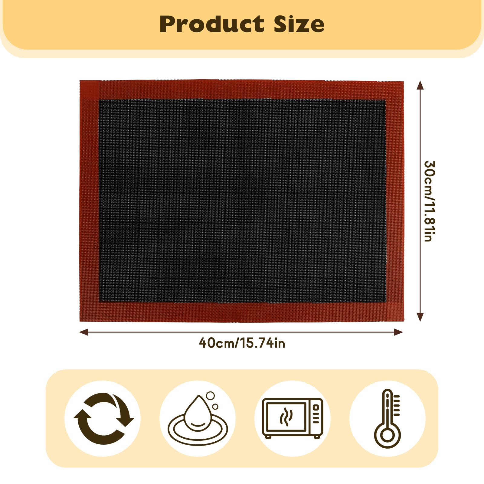 Tapis de cuisson en silicone 40 x 30 cm Lot de 2 Réutilisables Antidérapants Pour four, micro-ondes