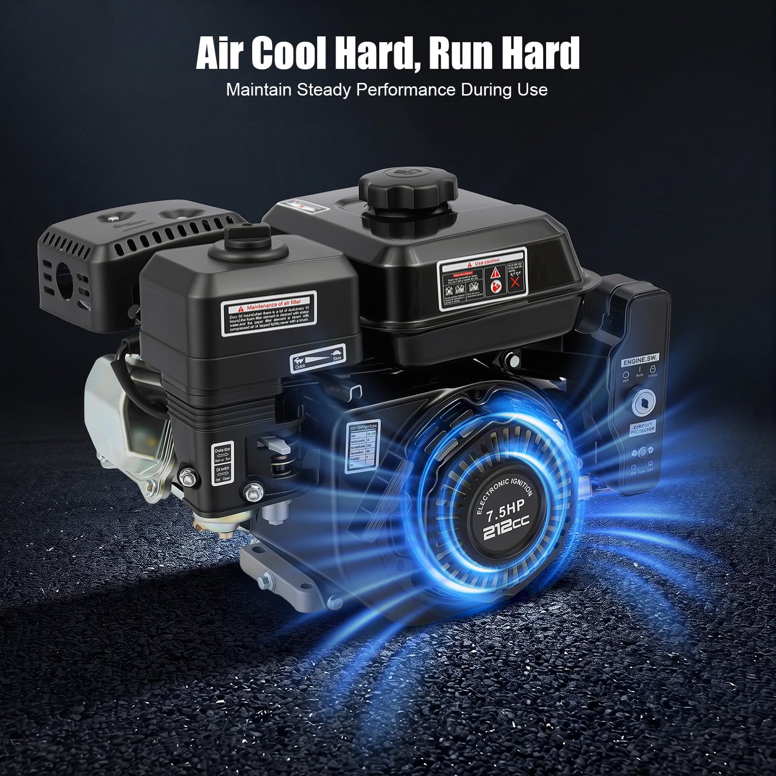 7,5 PS 4 Takt Benzinmotor, 212cc Standmotor Kartmotor, 3600 U/min Antriebsmotor mit 3,6L Tank, Elektrostart & Handstart, OHV Motor für Go-Kart Generator Hochdruckreiniger Industriemaschinen