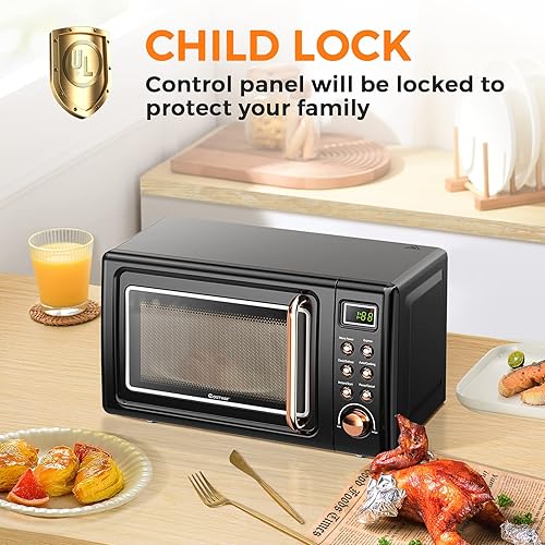 Miniatura 8 de Horno microondas retro para encimera, grande de 0.7 pies cúbicos, 700 vatios, encimera de acero laminado en frío con ajuste de tiempo, placa
