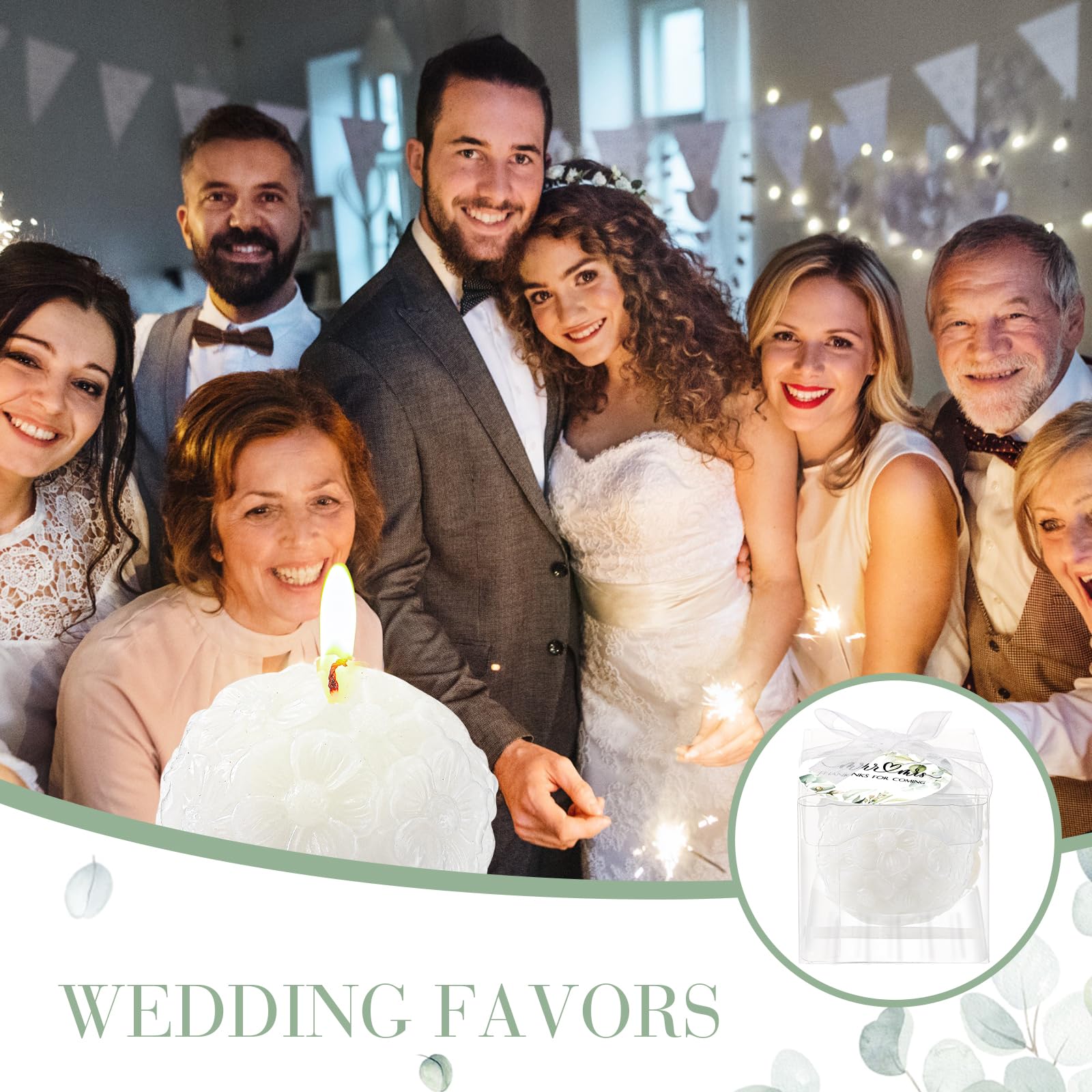 50 Stück Hochzeitskerzen-Set enthält 50 Hochzeits-Rosenballkerzen und 50 grüne Dankeskarten, Hochzeitsparty-Gastgeschenke für Gäste, Brautparty, Gastgeschenke, Hochzeitsrückgabe, Andenken
