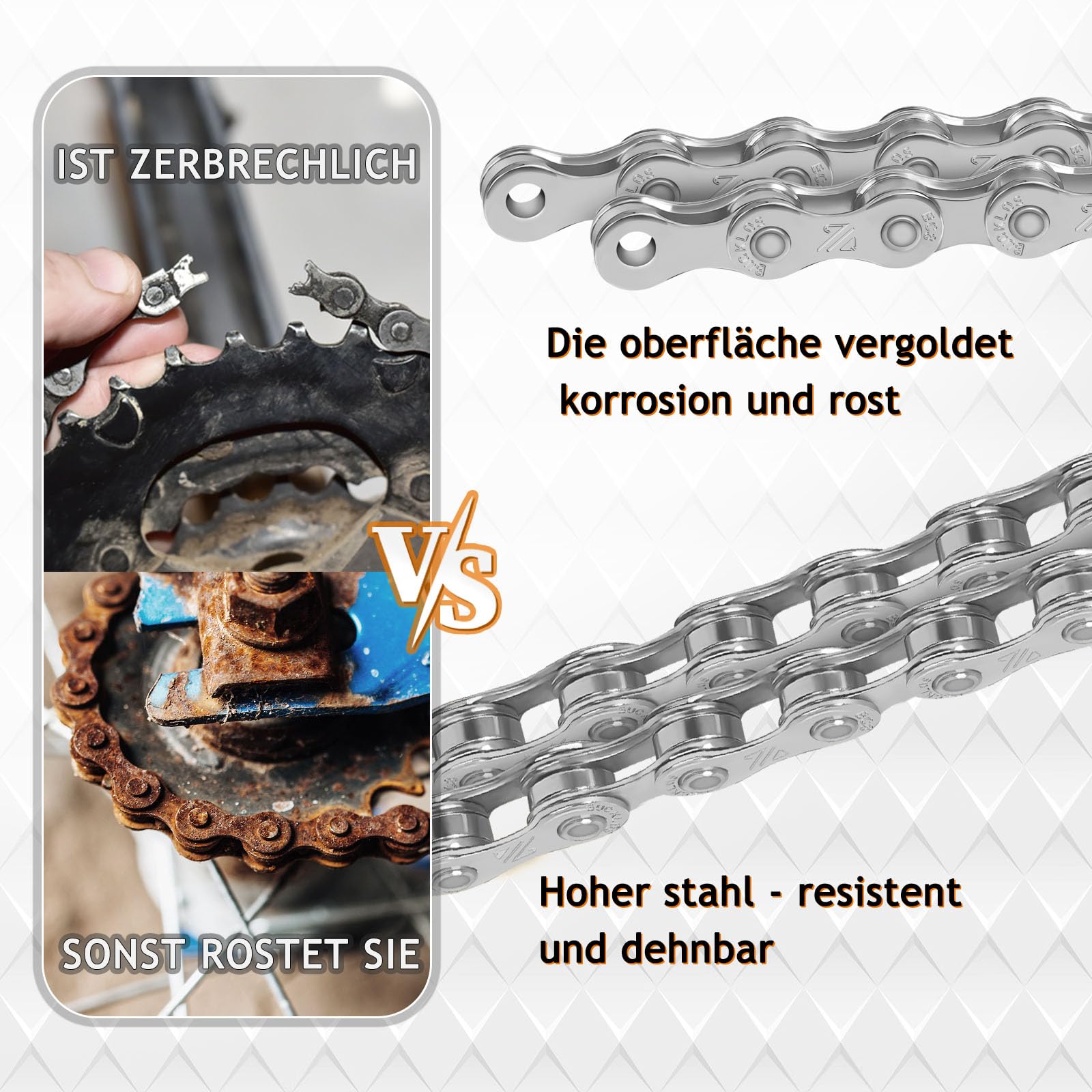 Catena per bicicletta, 10 velocità, 1/2 x 11/128 pollici, 116 maglie per bici da corsa/mountain bike/MTB, compatibile con SHIMANO/SRAM/KMC, argento