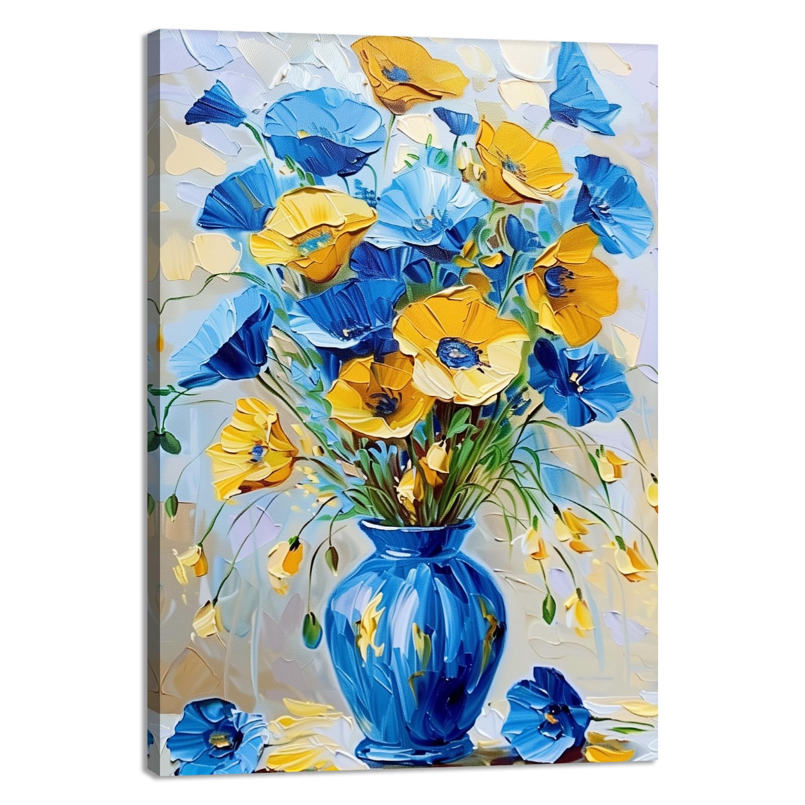 CCKOPPI Bathroom Wall Art Blue and Yellow Flower Vases in Farmhouse Walls Frame Decor Rustic Wildflower Artwork for Bathroom Bedroom Living Room