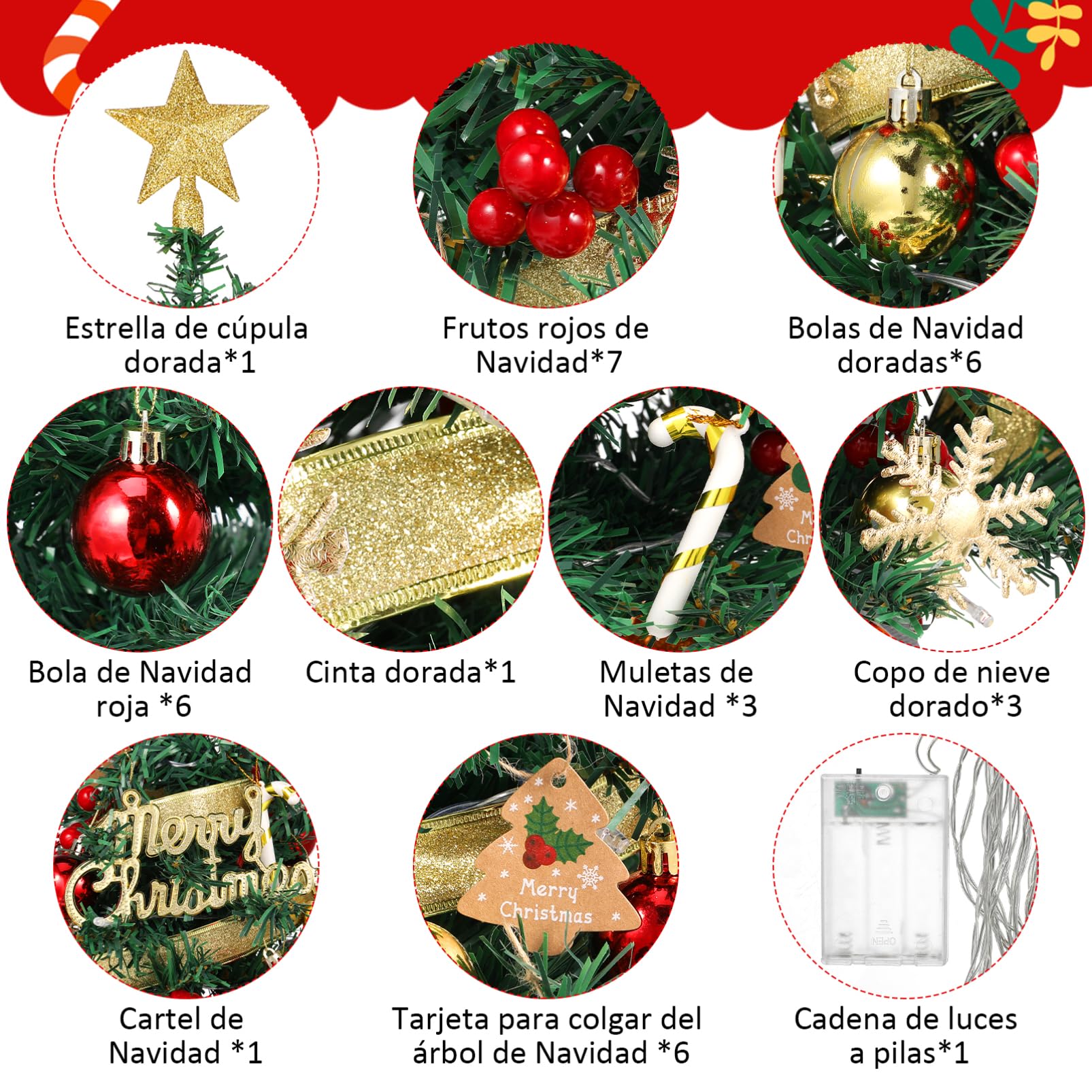 Baluue 60cm Kleiner Weihnachtsbaum mit Warmen LED Lichtern und Christbaumschmuck für Weihnachtsdekoration und Büro