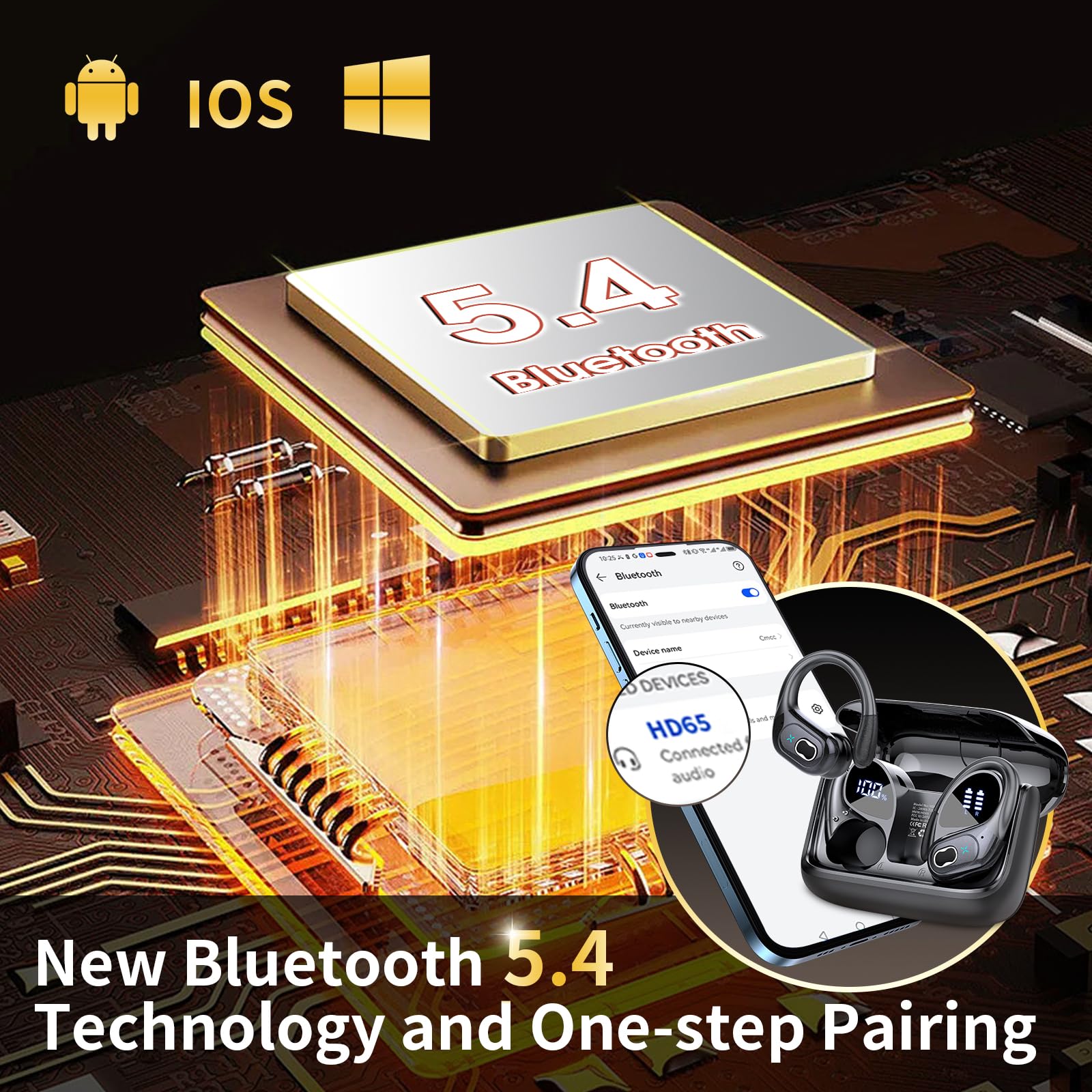 Aptkdoe Cuffie Bluetooth 5.4 Sport 75H Antirumore ENC e 4 Mics con App Nero | Cuffie In Ear con Ricarica Rapida USB-C, Display LED Auricolari Bluetooth IP7 Impermeabili, Cuffie Senza Fili Corsa Running