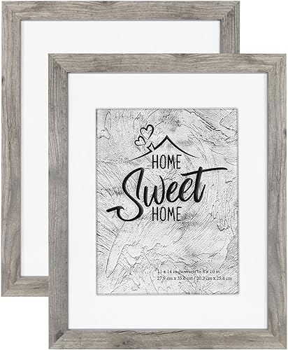 Juego de 2 portarretratos de madera gris de 11 x 14 pulgadas, para fotos de 8 x 10 pulgadas con paspartú o de 11 x 14 pulgadas sin paspartú, marcos