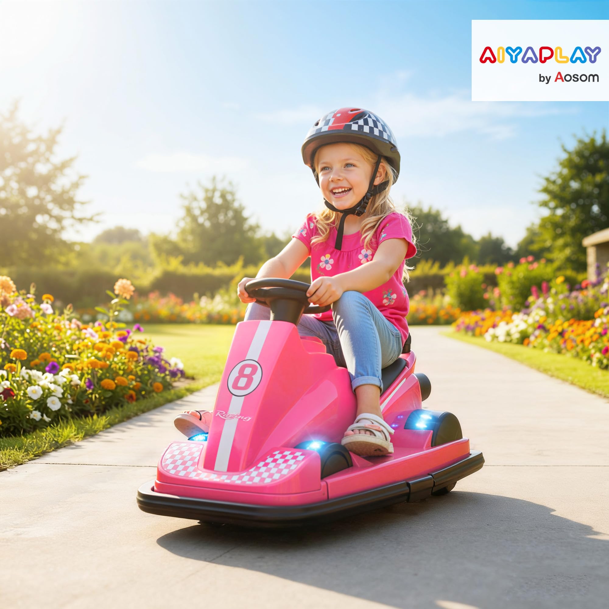 AIYAPLAY Auto-Tamponneuse Enfant 6V Rotation à 360° pour Âges 3-8 Rose | Double Moteur, Musique, Klaxon, Lumières LED, Démarrage Doux, 2,5 km/h, Voiture Tamponneuse Électrique Enfant