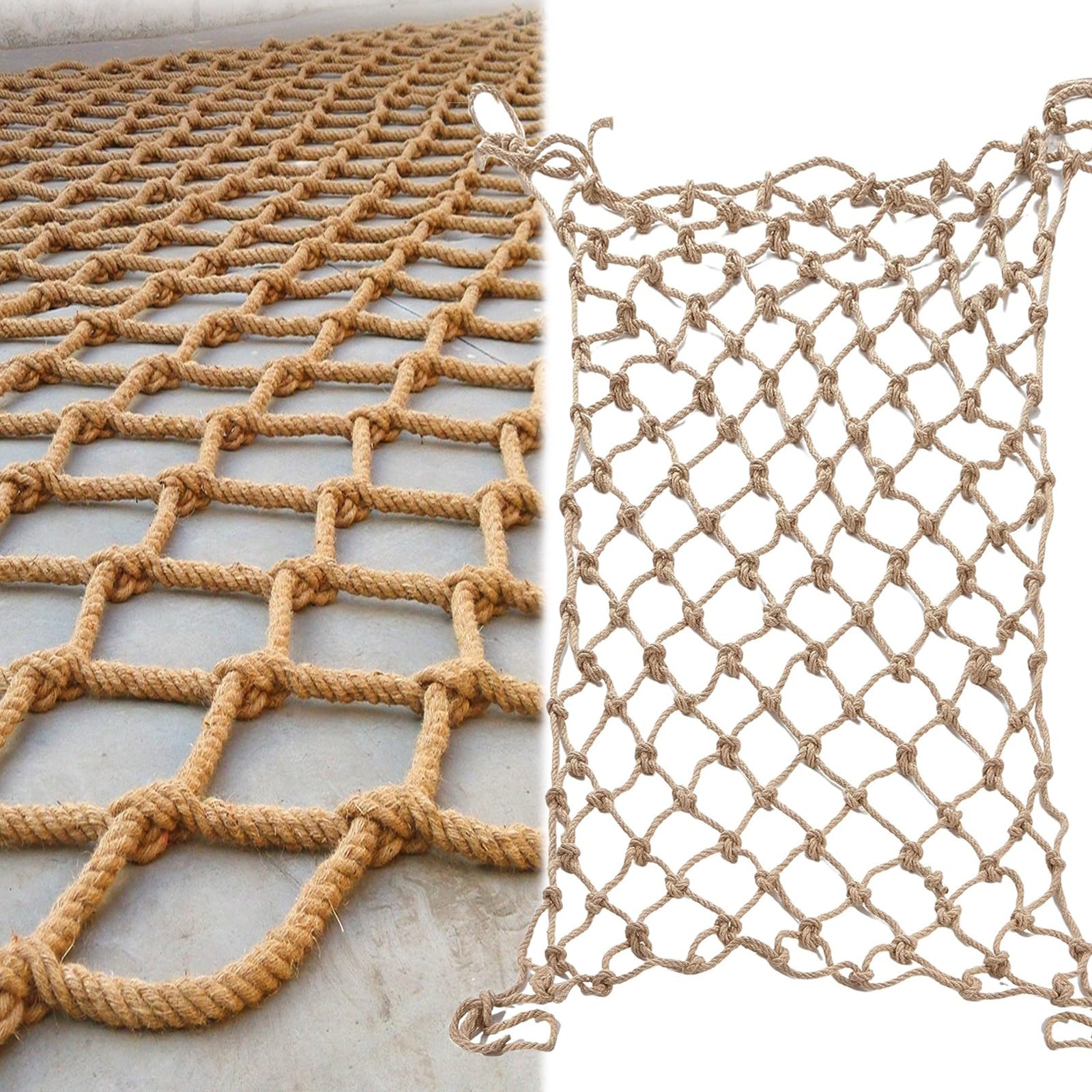 Lwjsocp Jute Rope Climbing Net, 10Mm Decorative Mesh For Indoor Ceiling & Outdoor Terrace, Safety Guardrail Net For Swing & Playground, 23X23ft/7X7m Protective Netting