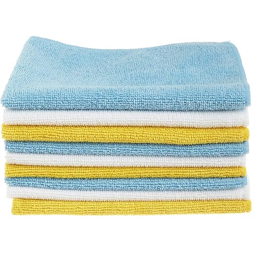 amazon basics Microfiber Cleaning Cloth - 222 GSM (Pack of 12, blue, orange, and white, multicolor)