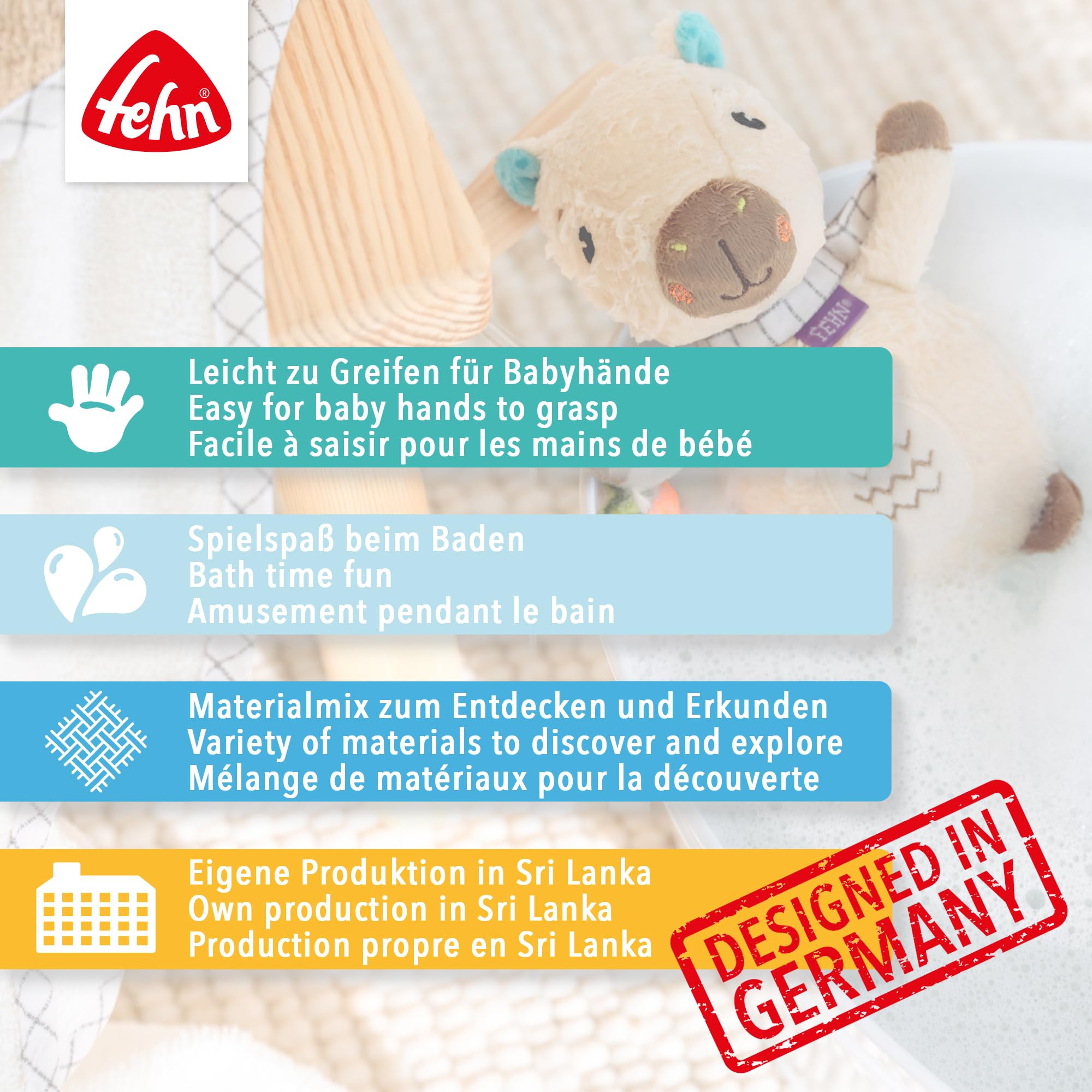 Fehn Wydra dla zwierząt do kąpieli - zabawka do kąpieli z pływającej tkaniny do urozmaicenia przyjemności i zabawy w wannie, zabawka wodna dla niemowląt i dzieci od 0 miesiąca życia