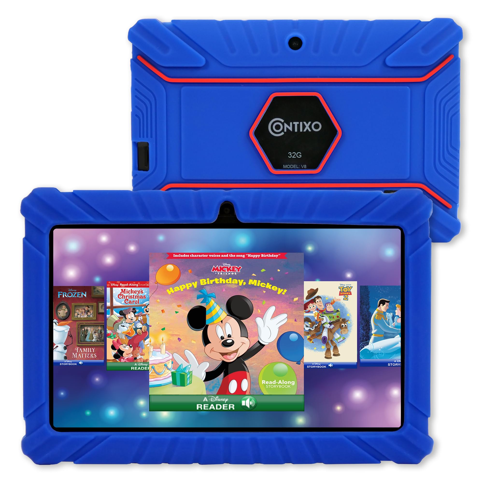 Contixo V8 7" Kids Tablet - 32GB Storage, Pre-Loaded Exclusive 50 Disney Storybooks (Value $200), Android, Parental Controls, Durable Kid-Proof Case - Dark Blue