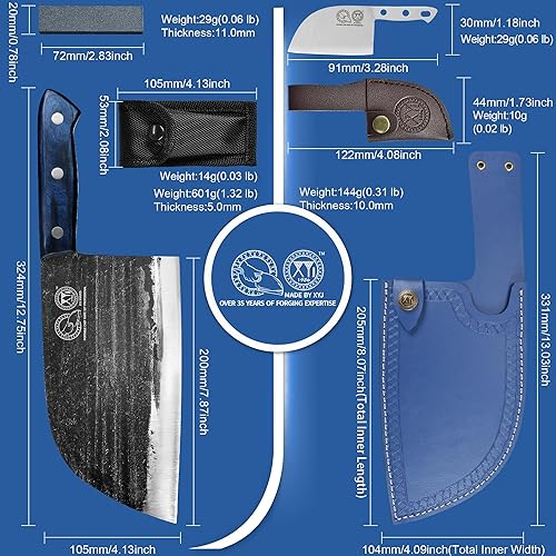 Miniatura 4 de XYJ Auténtico desde 1986, Cuchillos de Carnicero Forjados Antiguos, Cuchillo de Chef Serbio con Funda, Cuchillo Pequeño, Cuchilla China para