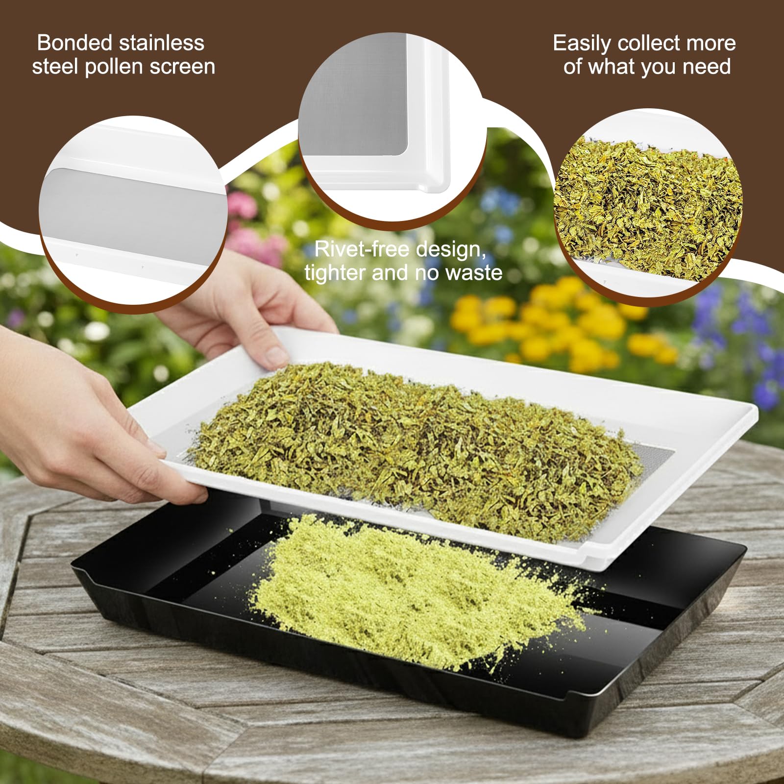 Kit Bandeja Para Recortes, Contenedor Para Bandejas Recortes Juego Tamiz Para Polen Y Hierbas Juego Tamiz Seco Para Plantas Hierbas Flores Tamiz Malla Fina 150 Micras Con 2 Tijeras Y Cepillo Lupa