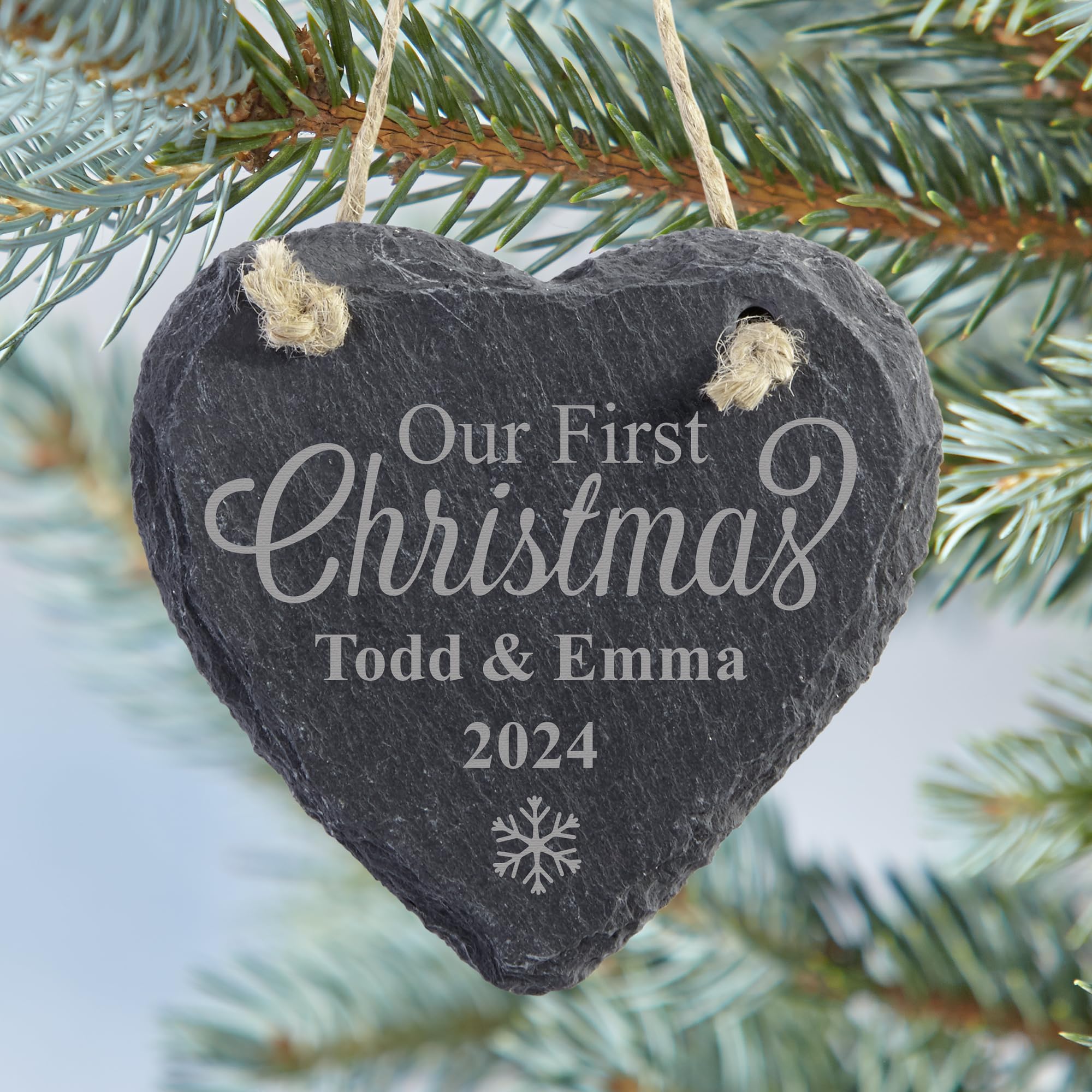 Let’s Make Memories Personalized Christmas Ornament - for Couples - Heart - Engraved Slate - 2024 Christmas Ornament - Our First Christmas