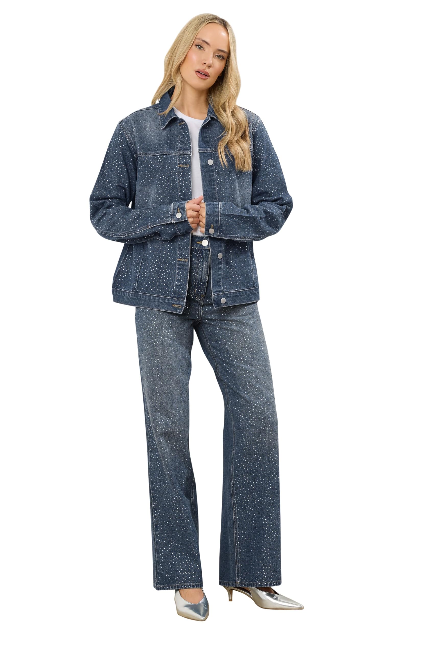 Long Tall Sally Women's Blue - Lts Tall Diamante Embellished Denim Jacket