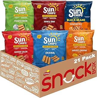 SunChips 100% Whole Grain Chips, Variety Pack, 1 oz Bags, Pack of 21, No Artificial Flavors, No Colors from Artificial Sources