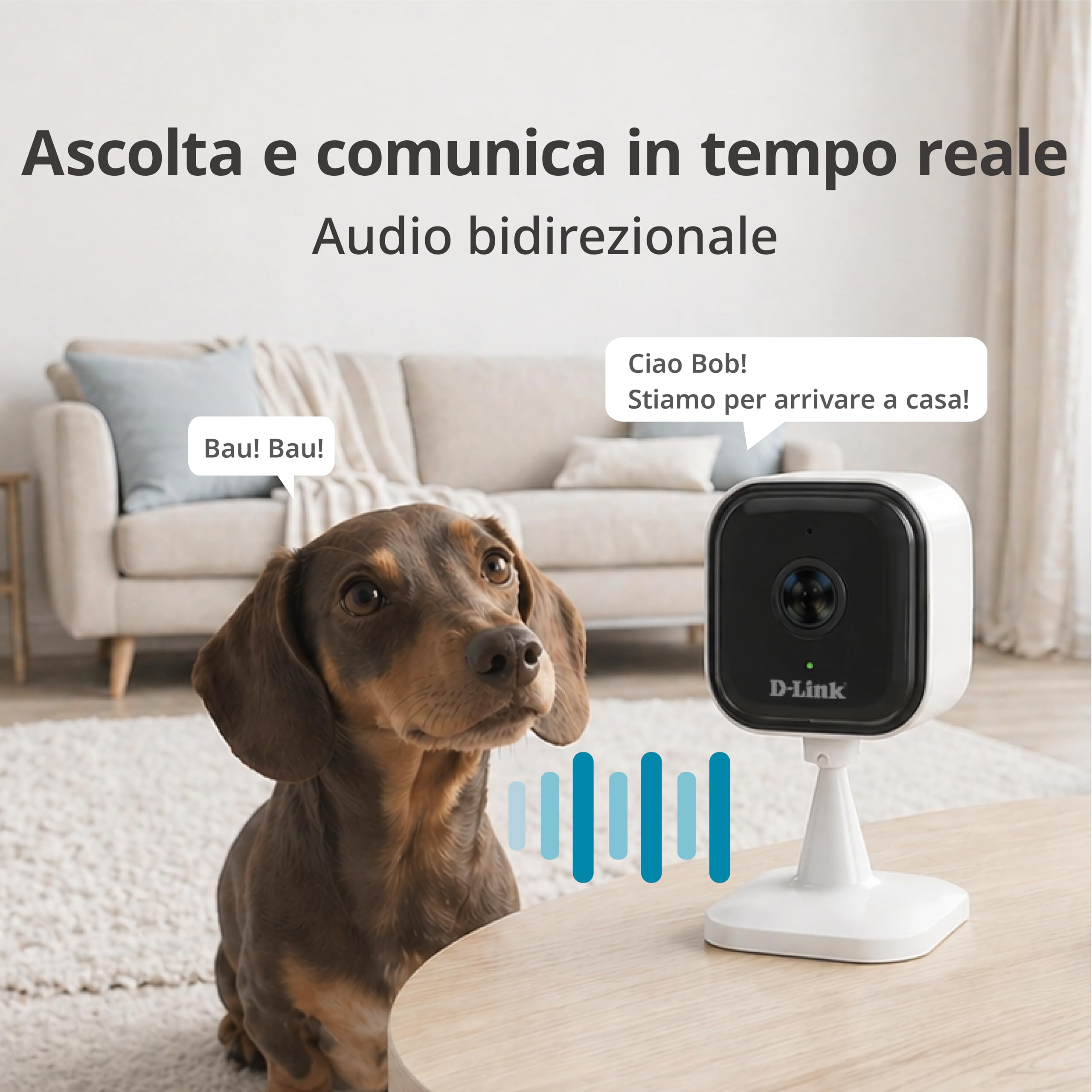D-Link DCS-6012 Telecamera Wi-Fi Interna 2K, Rilevamento Persone AI, Avvisi Audio e Movimento, Visione Notturna, Audio Bidirezionale, Sicurezza WPA3, Cloud 1 Anno, Alexa e Google