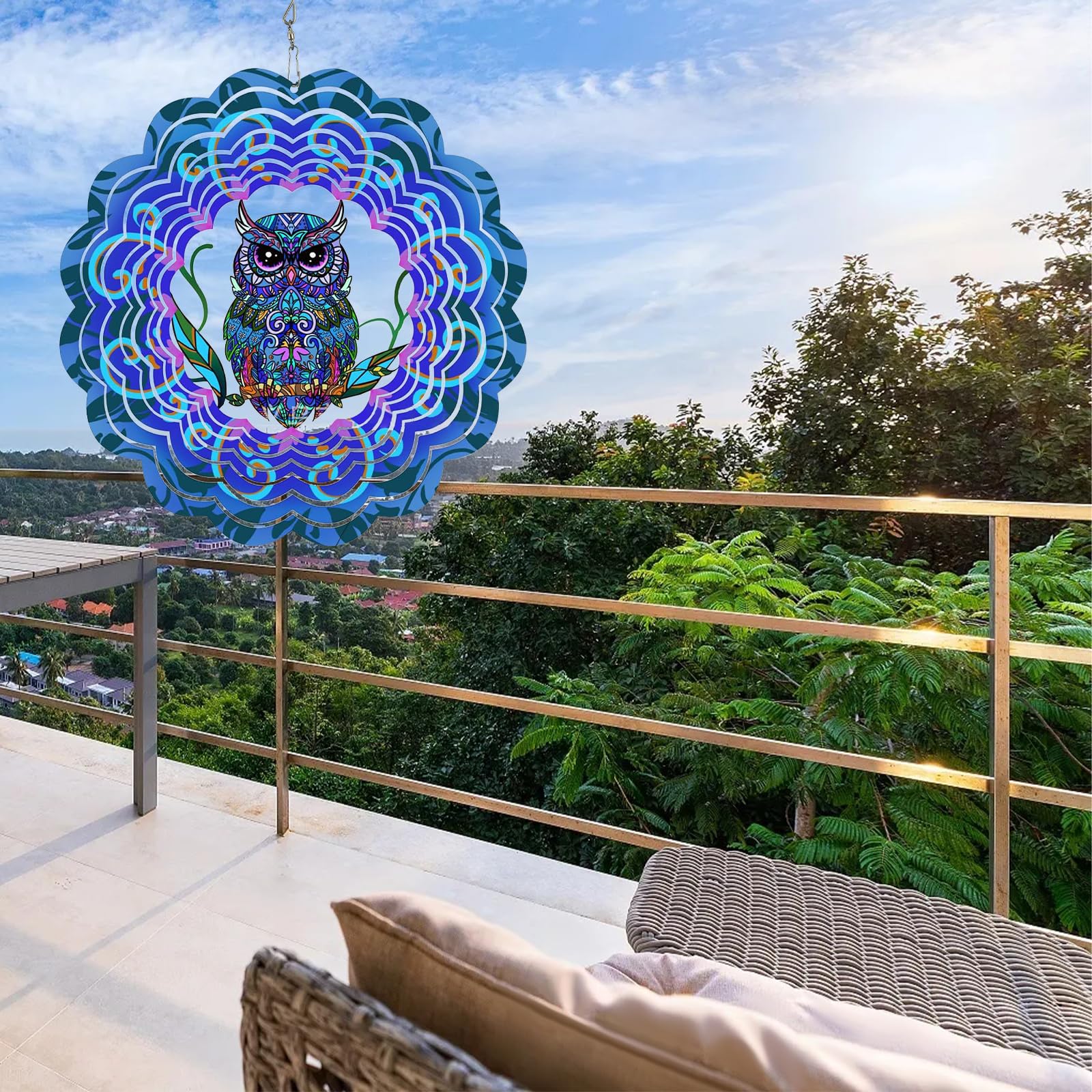 Campanelli Eolici Rotanti in Metallo - Regali Decorativi con Girandola a Vento da 12 Pollici, Decorazioni da Appendere per Interni ed Esterni per Giardino, Patio, Cortile o Portico (Gufo)