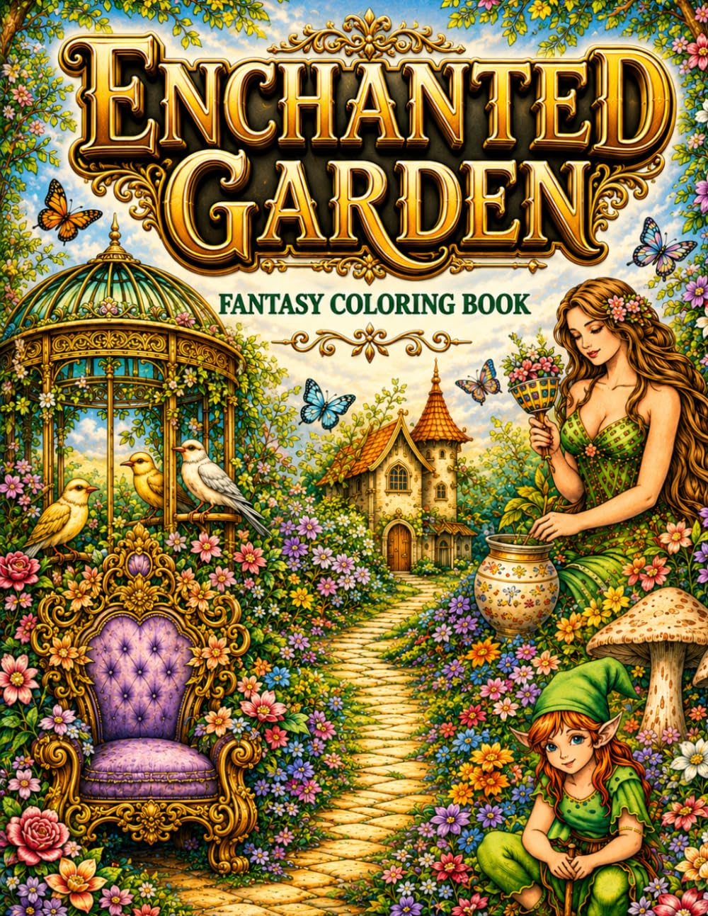Enchanted Garden Fantasy Coloring Book: A Magical Coloring Adventure Filled with Flowers, Fairy Gardens & Whimsical Scenes