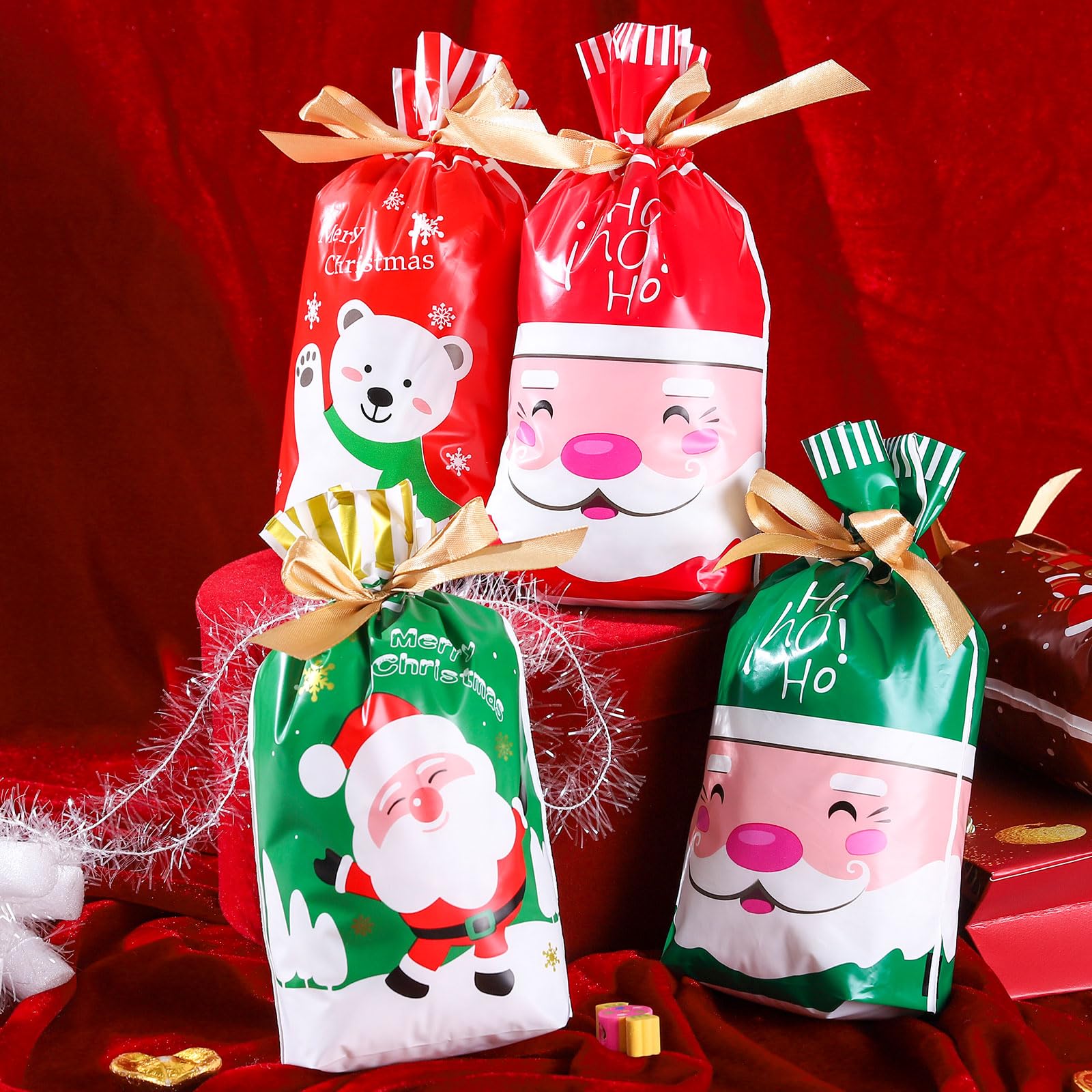 40 Pezzi Sacchetti Regalo di Natale, Sacchetti con Coulisse, Sacchetti Caramelle Natale