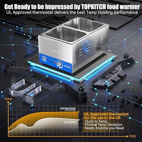 Miniatura 7 de Calentador de alimentos comercial de 2 bandejas con tanque de agua sin fugas que forma estiramiento y 2 bandejas GN de tamaño 12, mesa de vapor de