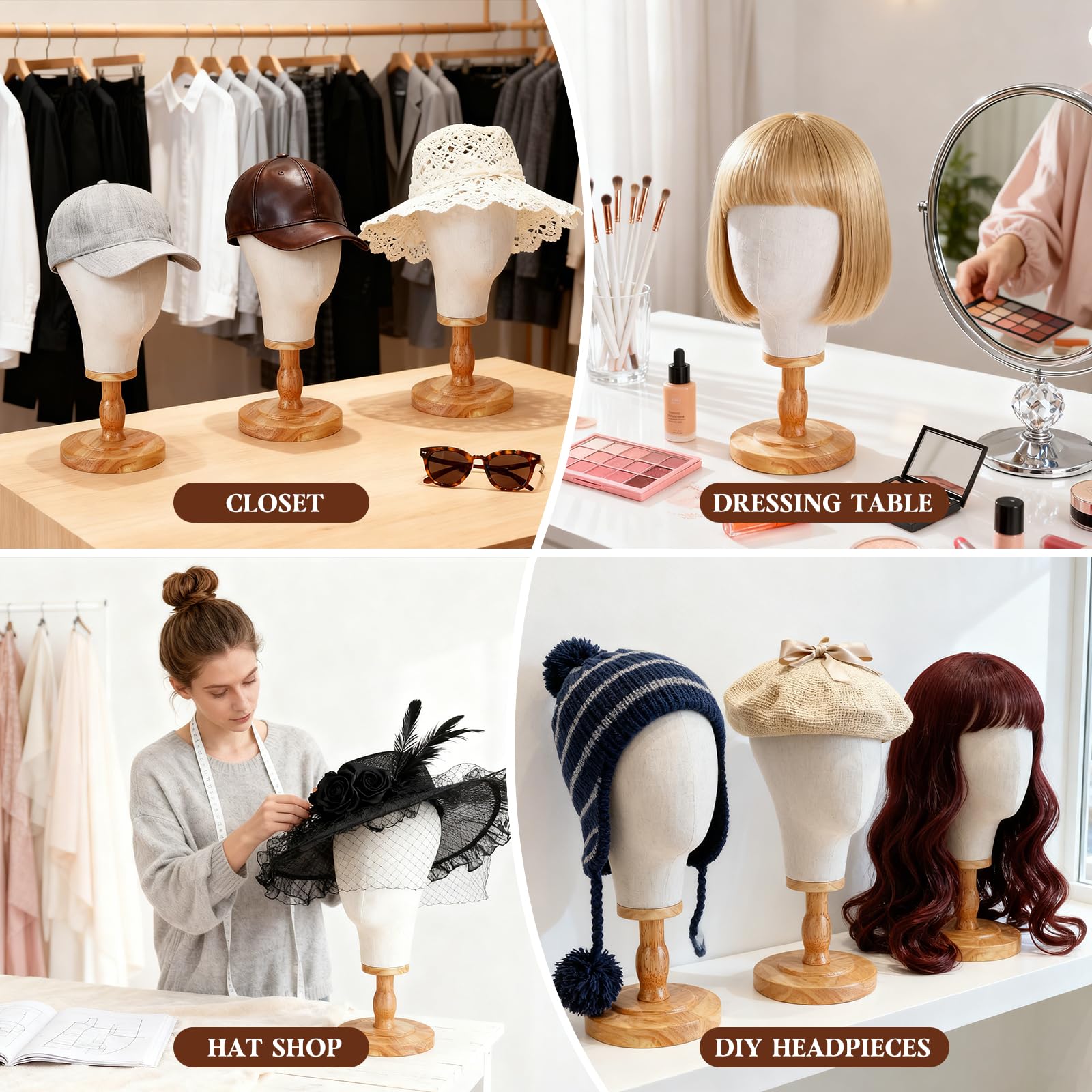 Standfester Perückenständer 54cm, Perückenkopf für Präsentation von Mützen und Hüten, Stabiler Puppenkopf für Salon