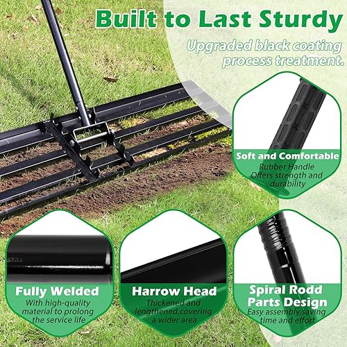 Miniatura 5 de Rastrillo nivelador de césped, rastrillo de césped de 6.5 pies, 30 x 10 pulgadas, rastrillo de césped de nivel de mango largo, nivelador de césped