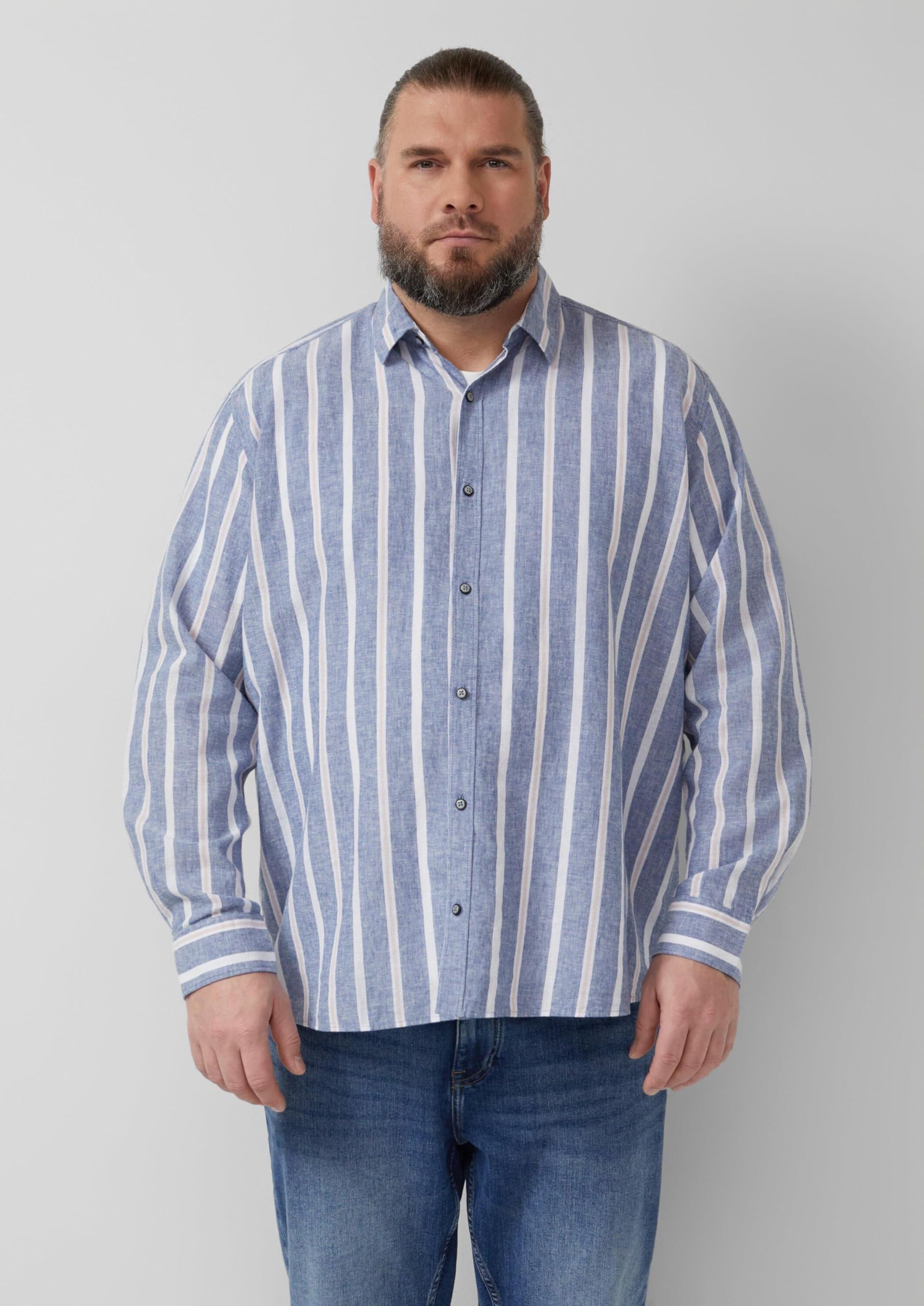 s.Oliver Herren Regular Fit: Langarmhemd aus Leinenmix mit Streifen Hemd Langarm gestreift
