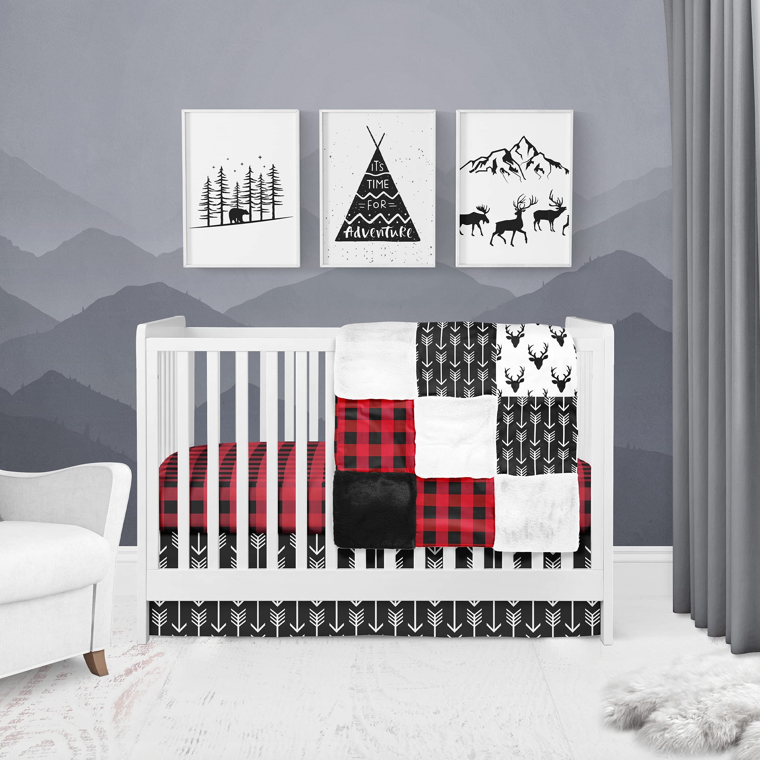 Baby Bed The Peanutshell Buffalo Plaid ding Set, Pieces Mobile