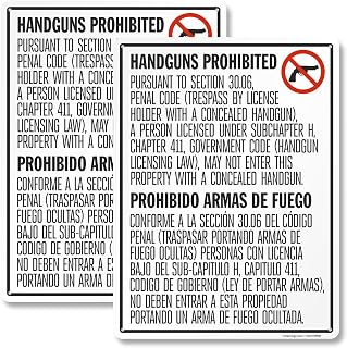 SmartSign 2-Pack No Concealed Carry, Handguns Prohibited Bilingual Sign for Texas - 18" x 24", 120 mil Aluminum Composite (ACM) with Overcoat, Red, Black and White, Made in USA