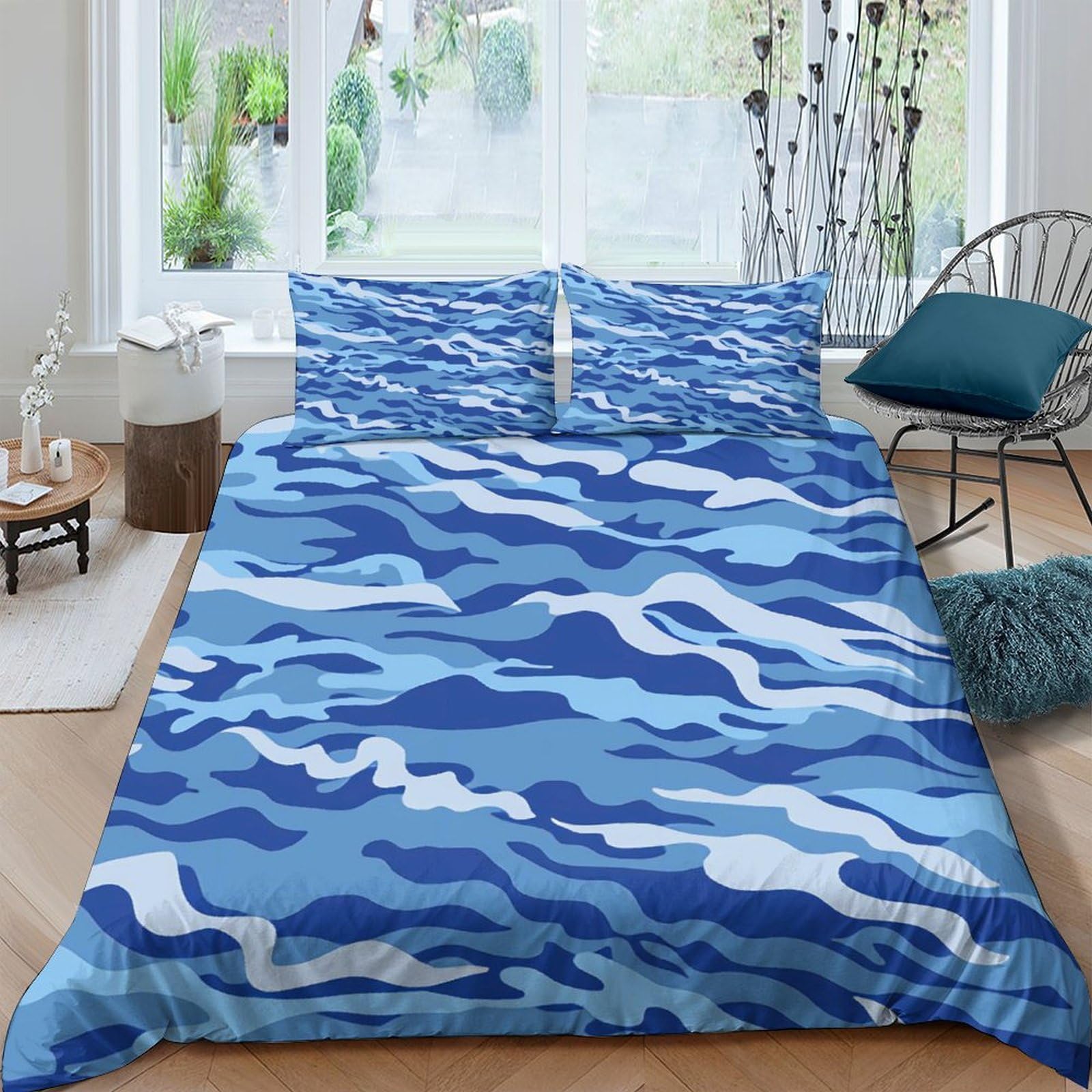Unrxjzlvm Style-5 Blue Camouflage Duvet Cover Set Microfiber Student Bedroom