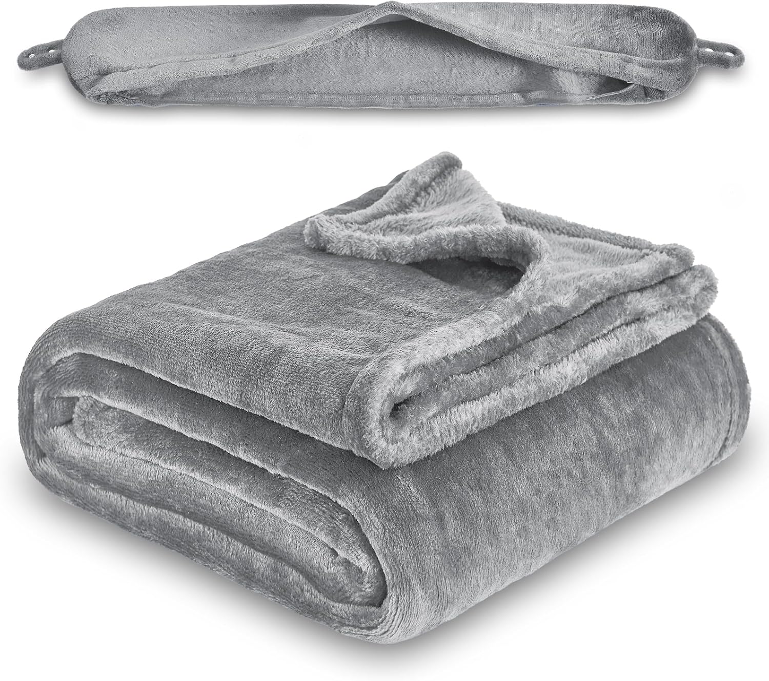 2 in 1 Travel Blanket, Soft Warm Blanket with Cozy Neck Pillow Case, Portable Blanket Set for Airplane, Camping, Car (Grey)