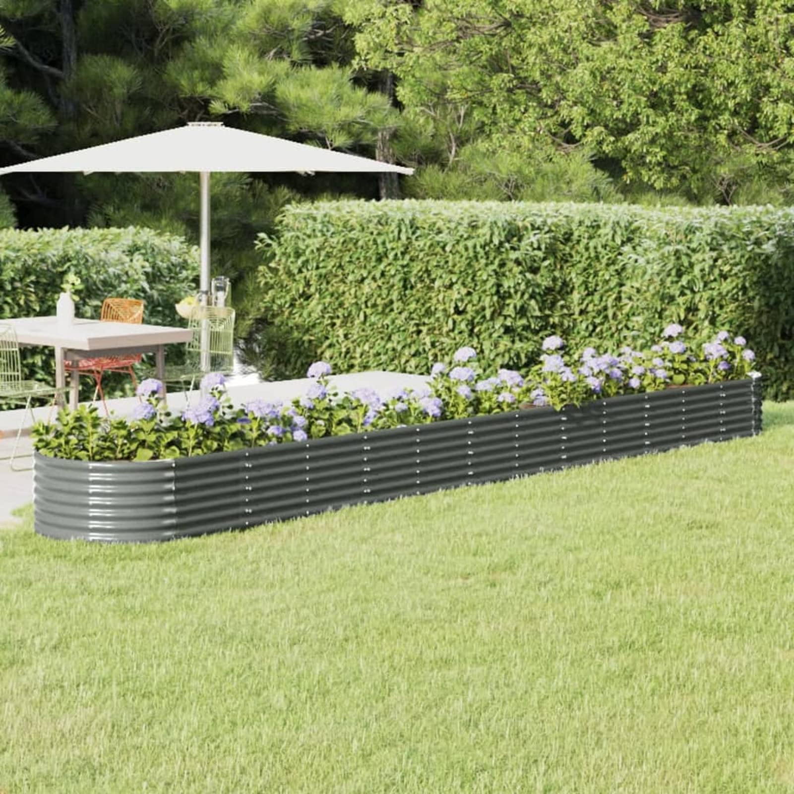 IKAYAA Raised Beds for Garden Metal Raised Bed Galvanised Steel Outdoor Planters Garden Planter for Herb Growing Fruits Flower -grey-512 x 80 x 36 cm
