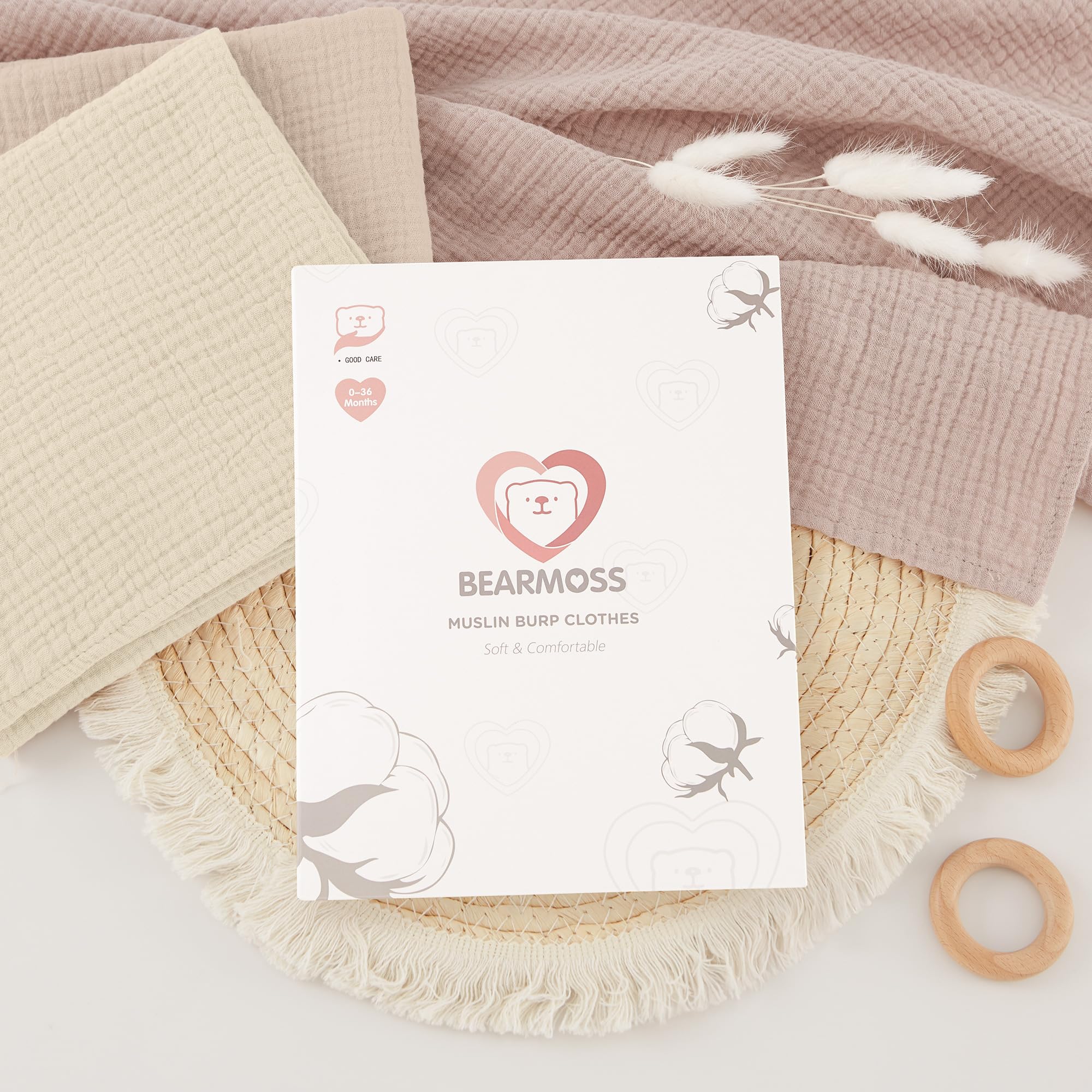 bearmoss Bambino in Mussola Per Neonati Set 4 Pezzi 60x60CM, 100% cotone Super Morbido Assorbente in Mussola A Grana Per Neonati Per Bambine E Ragazzi(Marrone rosato)