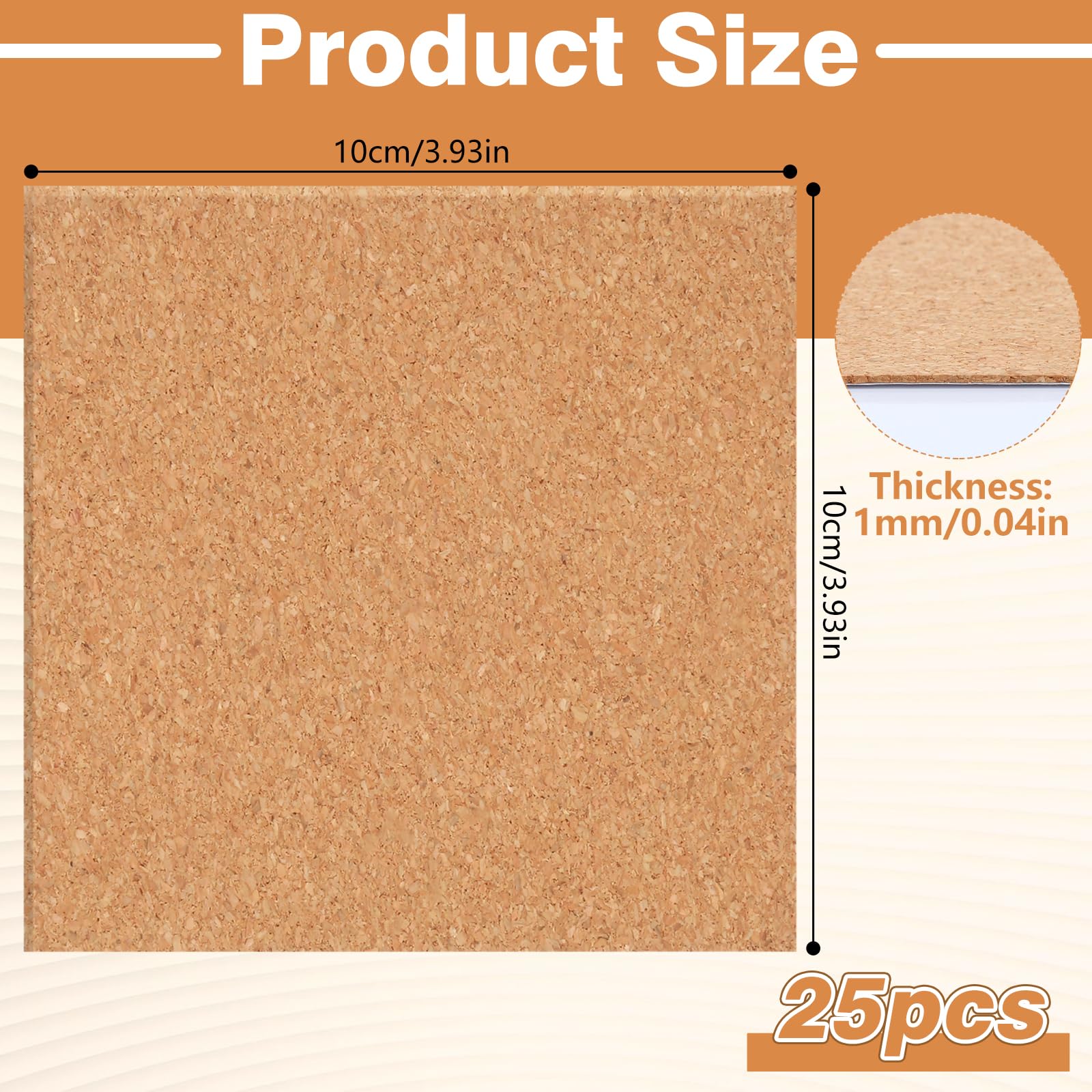 Corcho Autoadhesivo 1mm 10x10cm 25 Piezas para Pared y Decoración