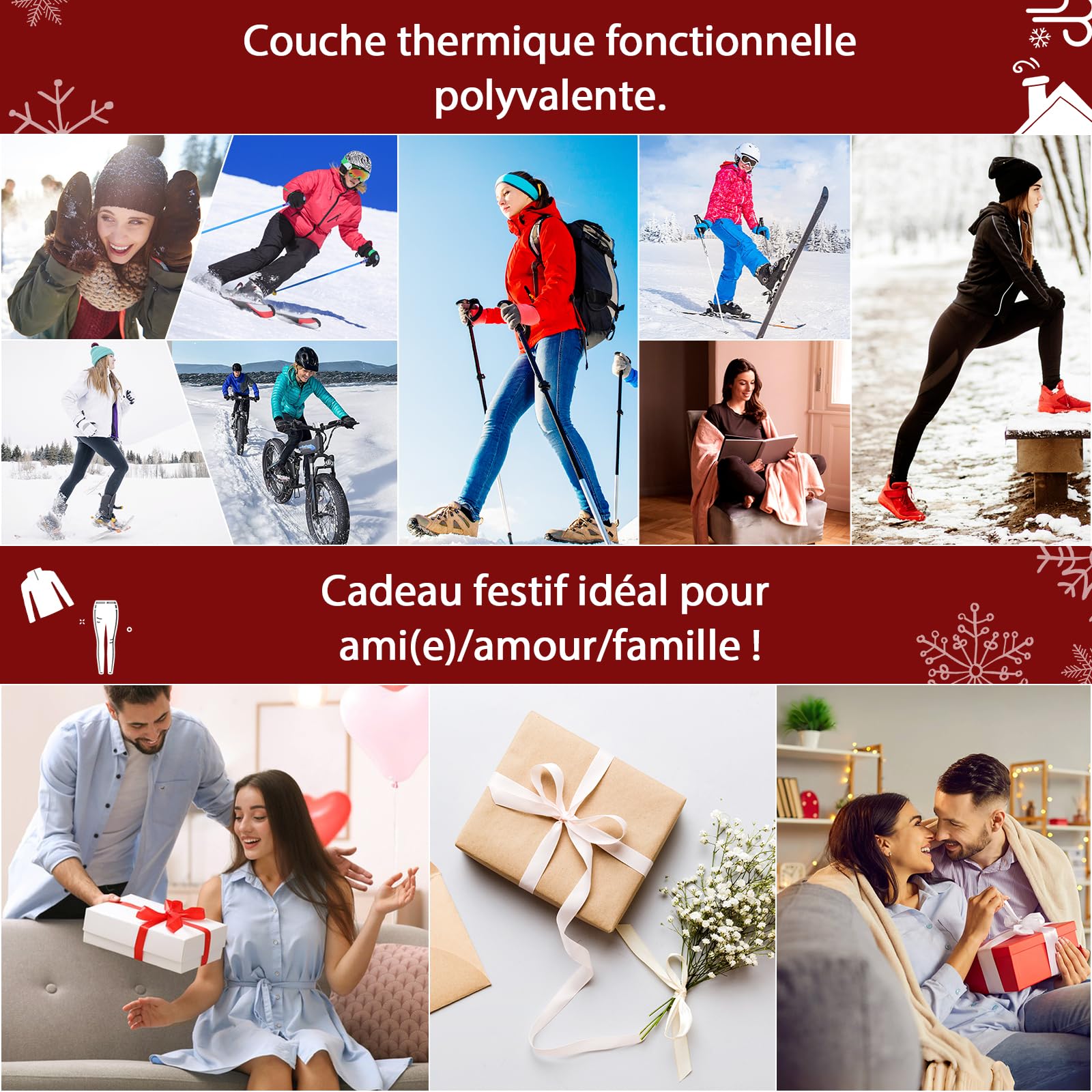 sous Vetement Thermique Femme Doublure Polaire Ensemble Chauds Femme avec Col Montant Coupe-Vent, Fonctionnel Manches Longues Chaud & LéGer Ski Hiver
