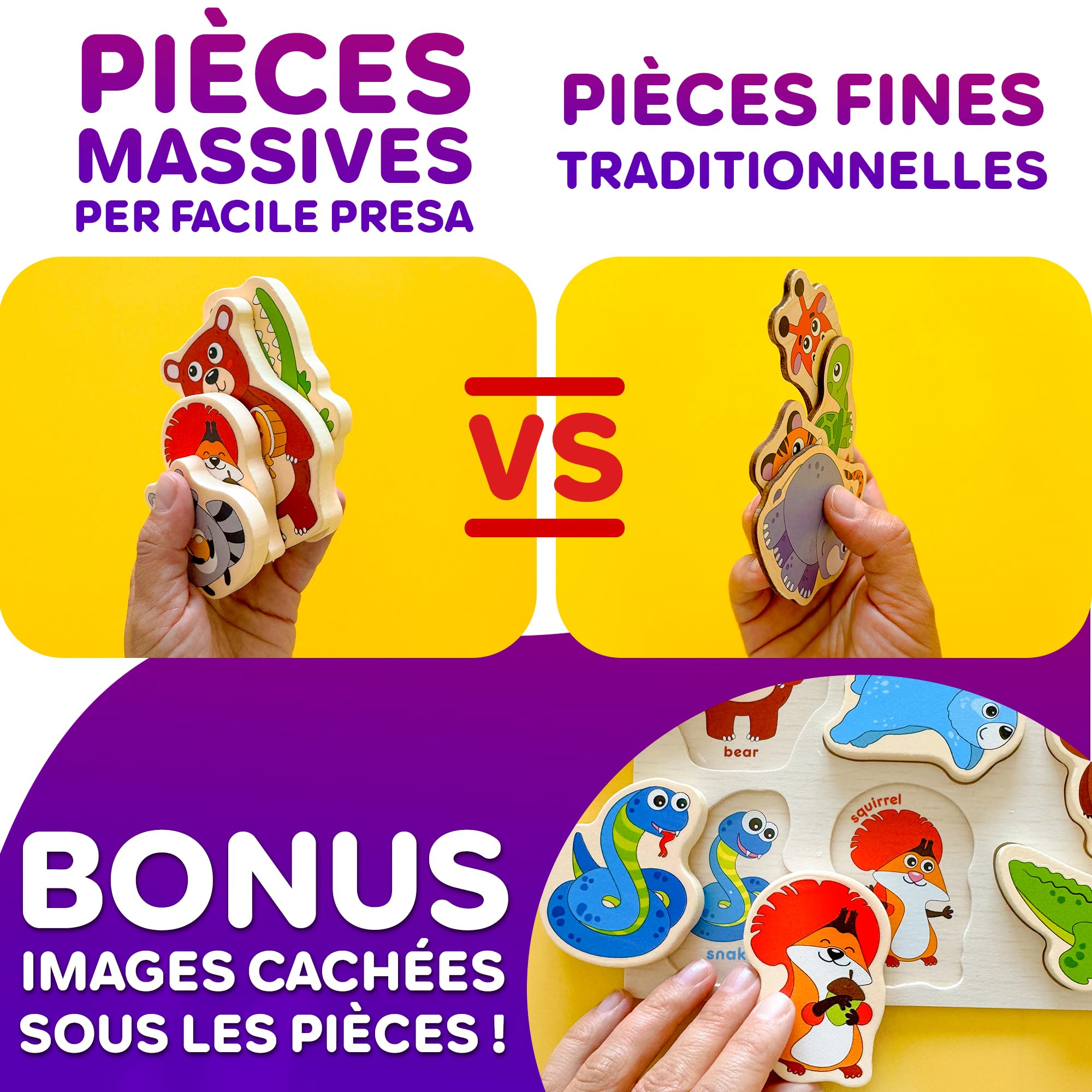 QUOKKA Puzzle en Bois Enfant 1 2 Ans - Jouet Montessori Animaux Épais 3 4 Ans - Jeux Educatif Cadeau 1 à 3 Ans
