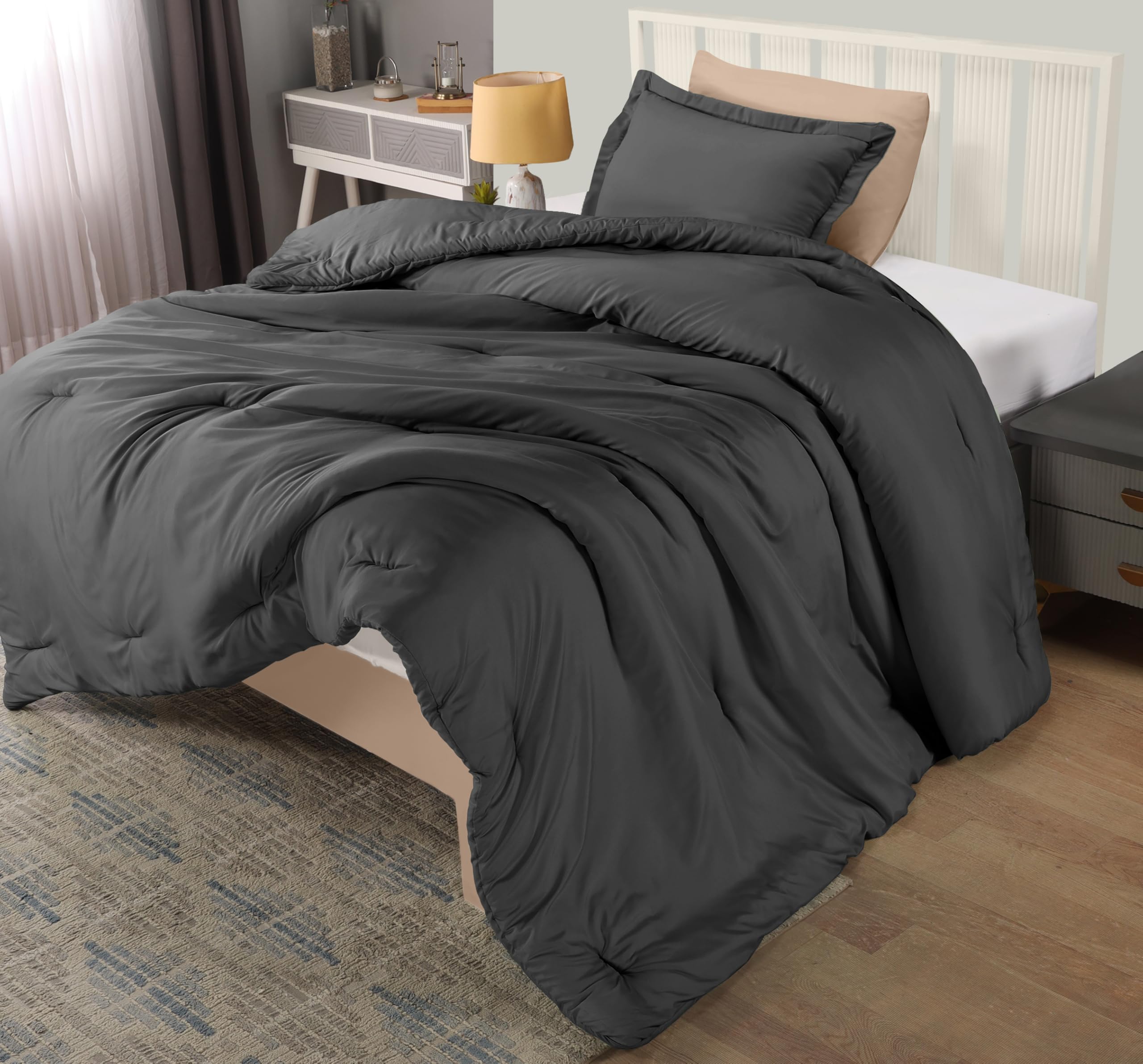 Utopia Bedding Twin Comforter Set Grey, Comforters Twin Size 2 Pieces Bedding Comforters Sets, Down Alternative Soft Bed Set, 1 Comforter (64 x 88 inches) 1 Pillow Sham (20 x 26 inches)