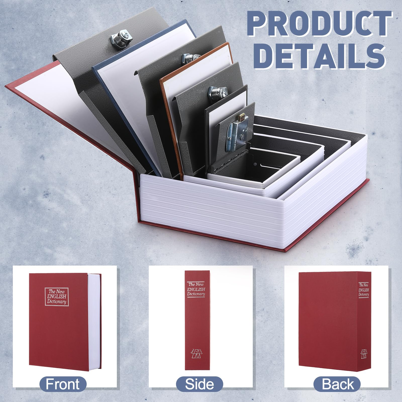 Weysat 4 Packs Book Safe With Key Lock Portable Etal Safe Box Secret - View #7