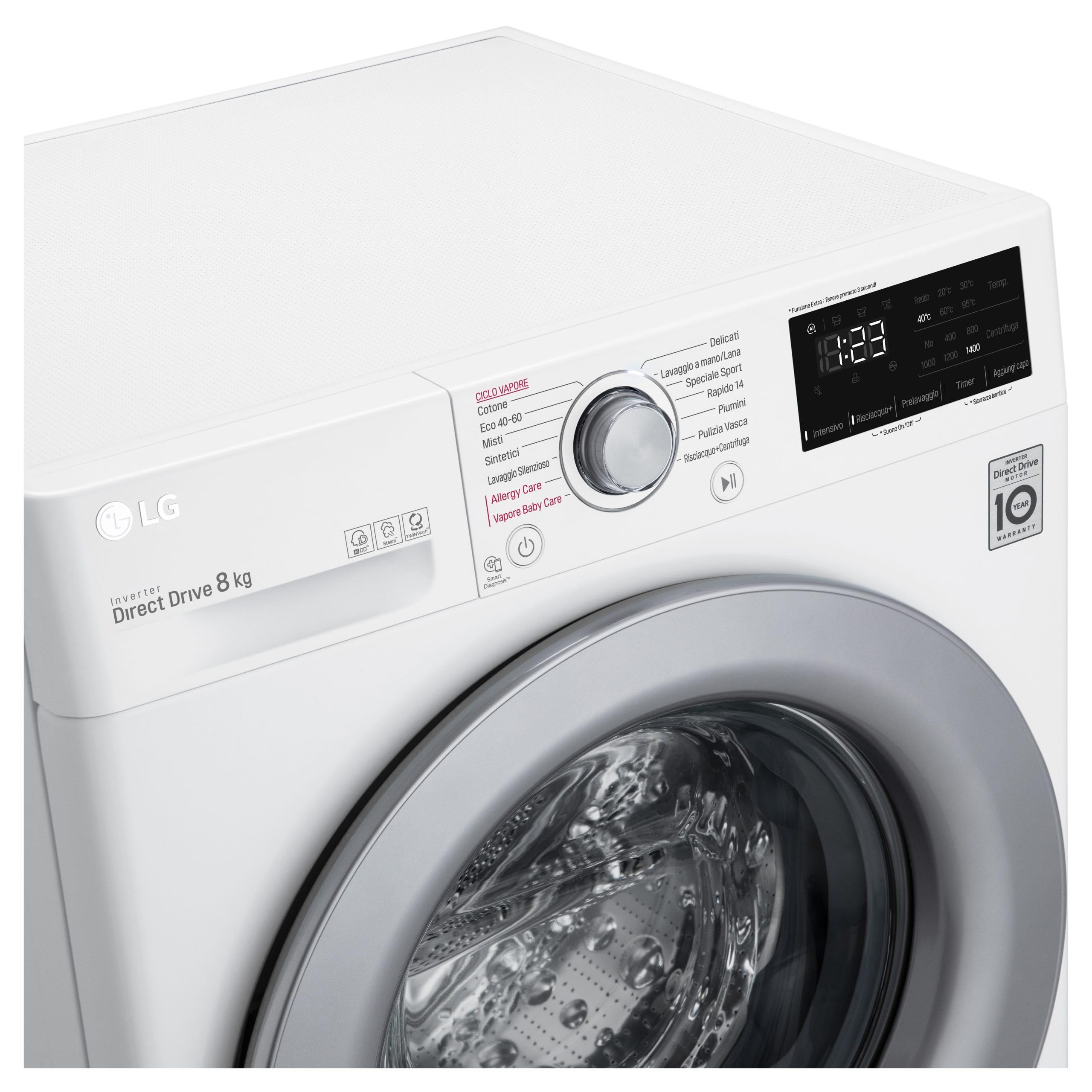 LG AI DD F2WV3S7S4E Lavatrice Slim a Carica Frontale 7 kg, 1200 giri/min, Serie V3, Lavaggio a Vapore, Motore Inverter Direct Drive, Smart Diagnosis, Libera Installazione, Bianca