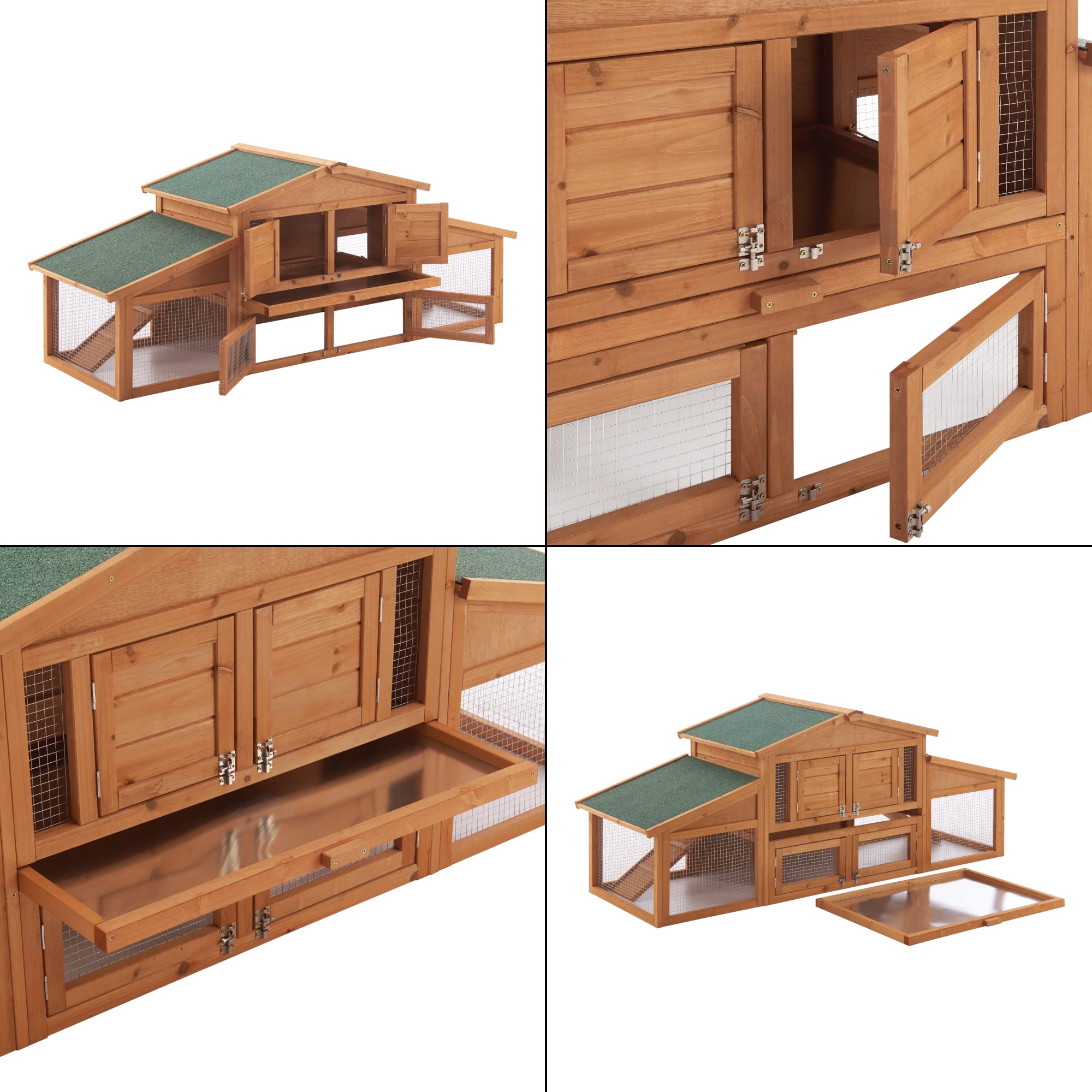 Conigliera Coperta con Tettuccio Impermeabile (AxLxP) 72 x 180 x 62 cm Gabbia con Casetta e Area Recintata, Struttura in Legno, Uso Esterno