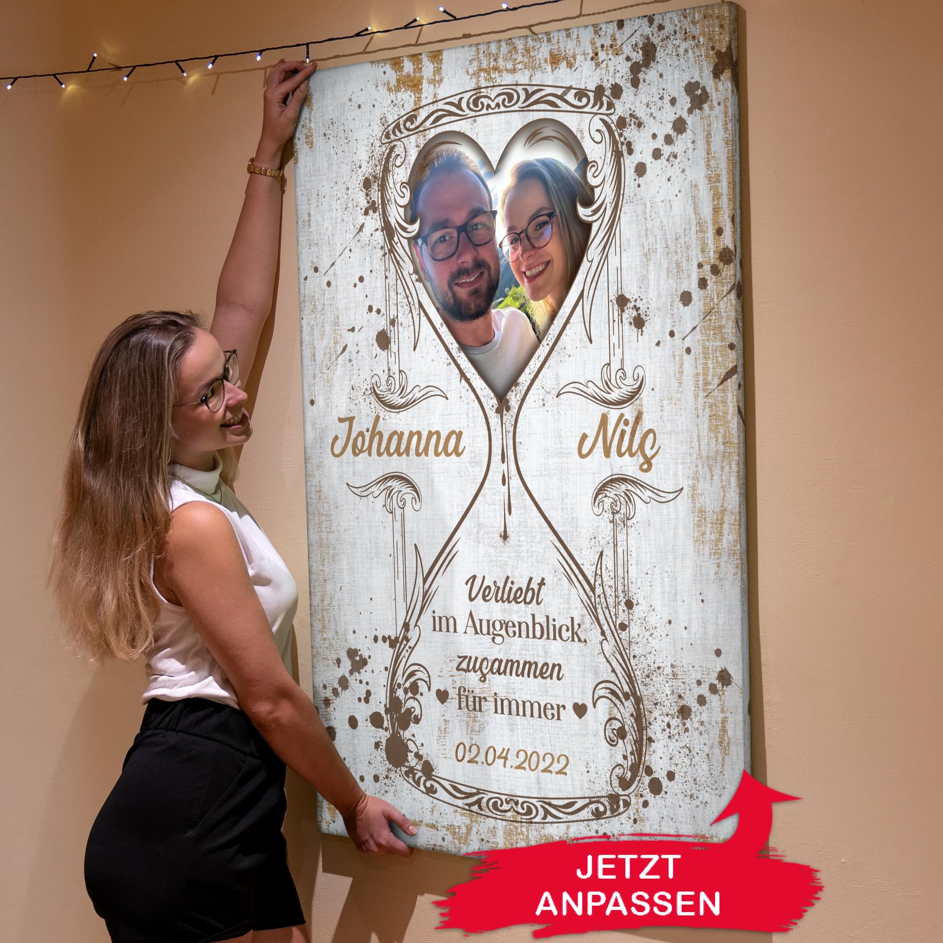 Liebesleinwand Personalisiertes Fotogeschenk für Partner Geschenk Jahrestag, Verlobung, Hochzeitstag | Leinwandbild mit eigenem Foto romantisch gestalten | Ewige Augenblicke