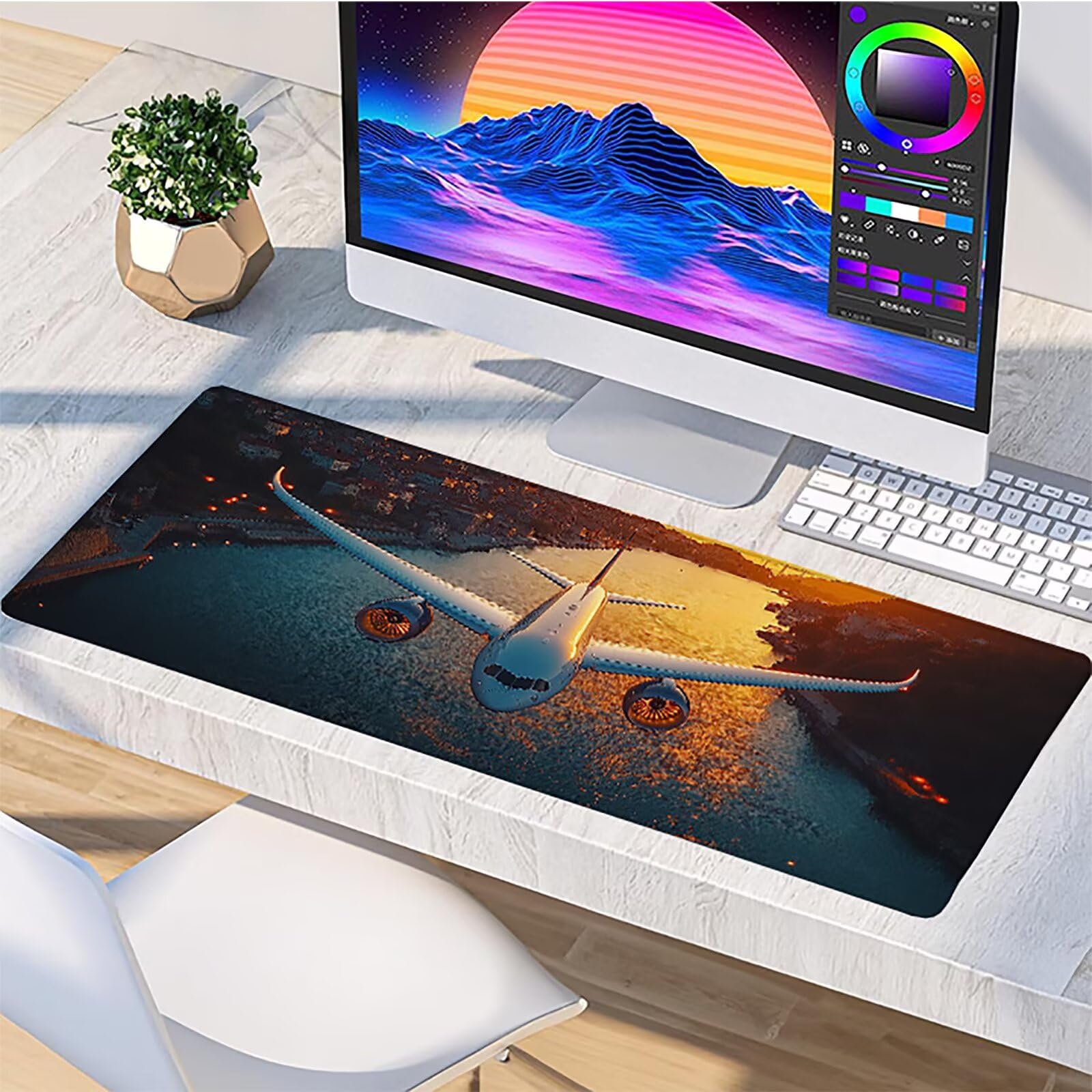 Aereo Tappetino Mouse XXL, Tappetino Scrivania Grande 1200x600x3mm Costiero, Sottomano Scrivania con Bordi Cuciti, Mouse Pad con Base in Gomma Antiscivolo, Gaming Accessori, per Ufficio, Laptop D-8905