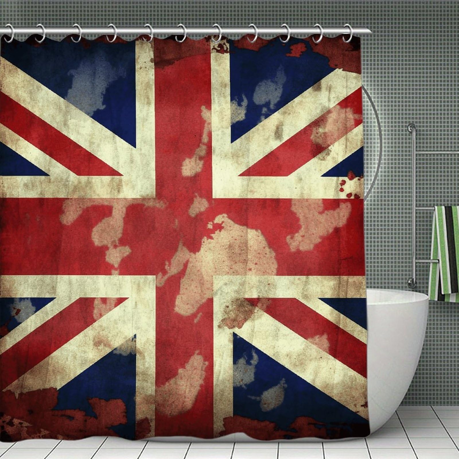 VstaDank Vintage Union Jack British Flag Bath Curtain Elegant Heavy Duty Shower Curtains 70x70 in Rustic Farmhouse Cloth Shower Curtains Neutral Modern Bath Curtain for Bathroom