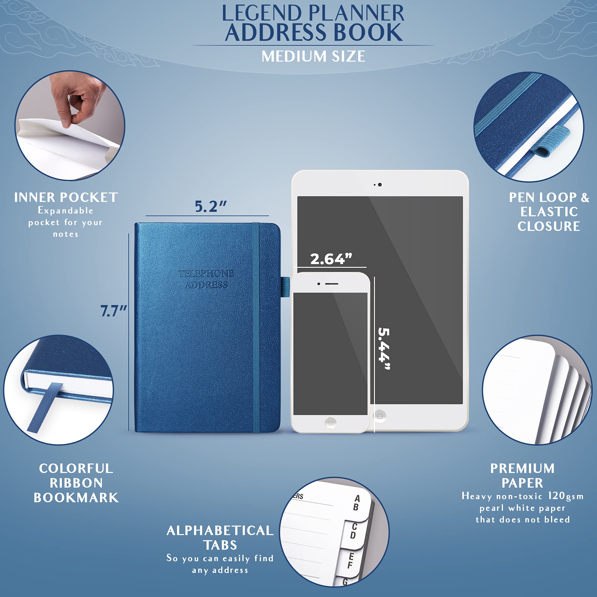 Legend Planner Address Book with Alphabetical Tabs -Telephone Contacts Book for Phone Numbers Addresses, Passwords - Image 2