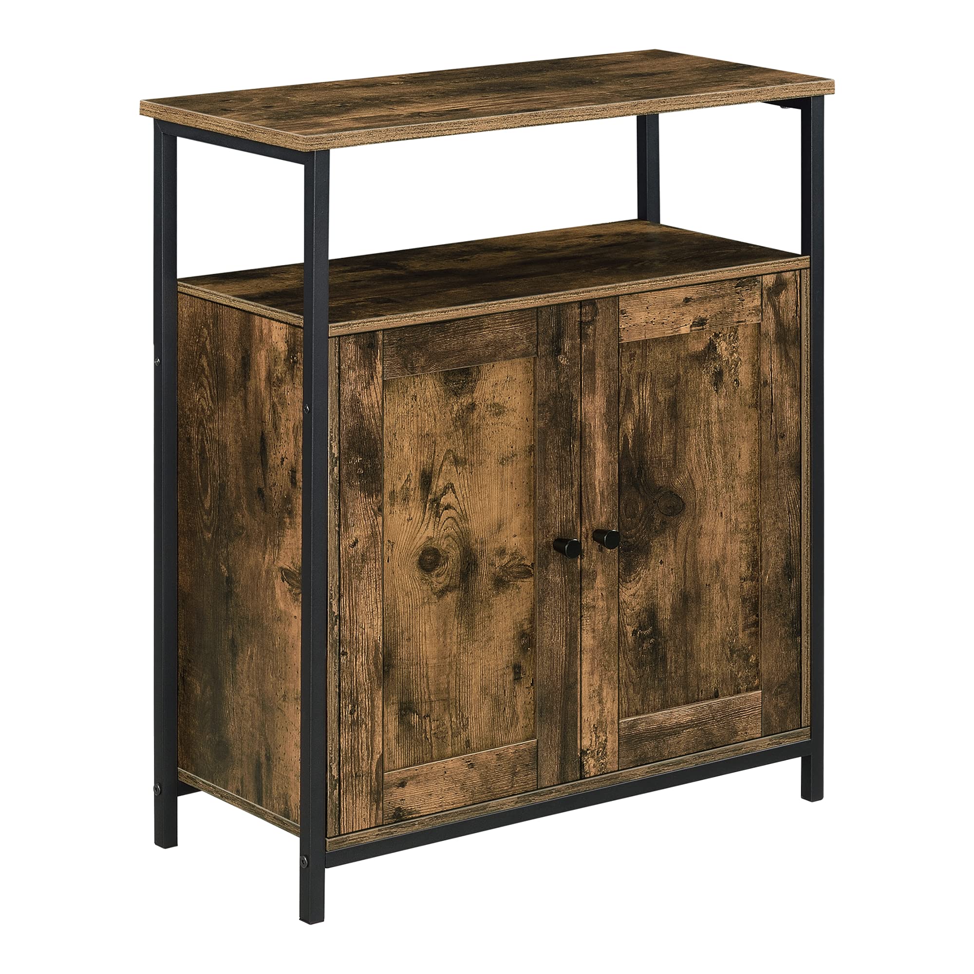 [en.casa] Comò/Credenza (AxLaxP) 79 x 60 x 30 cm Mobile per Soggiorno/Cucina/Camera da Letto - Telaio Laterale in Ferro, Armadietto a 2 Ante e Ripiani - Effetto Legno Scuro