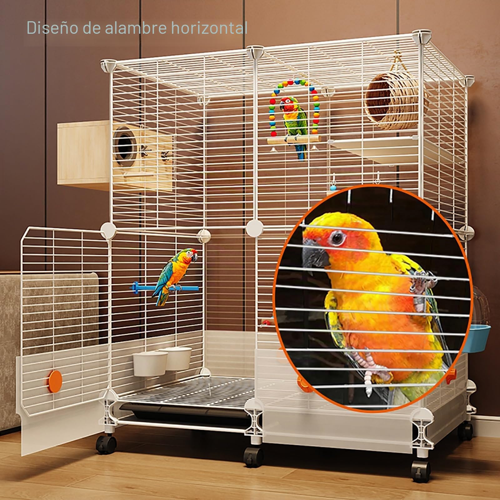 Jaula Grande para Loros, con Ruedas Universales de 360°, Jaula Loro Grande, con Ruedas y Bandeja, para Cacatúas, Canarios y Periquitos